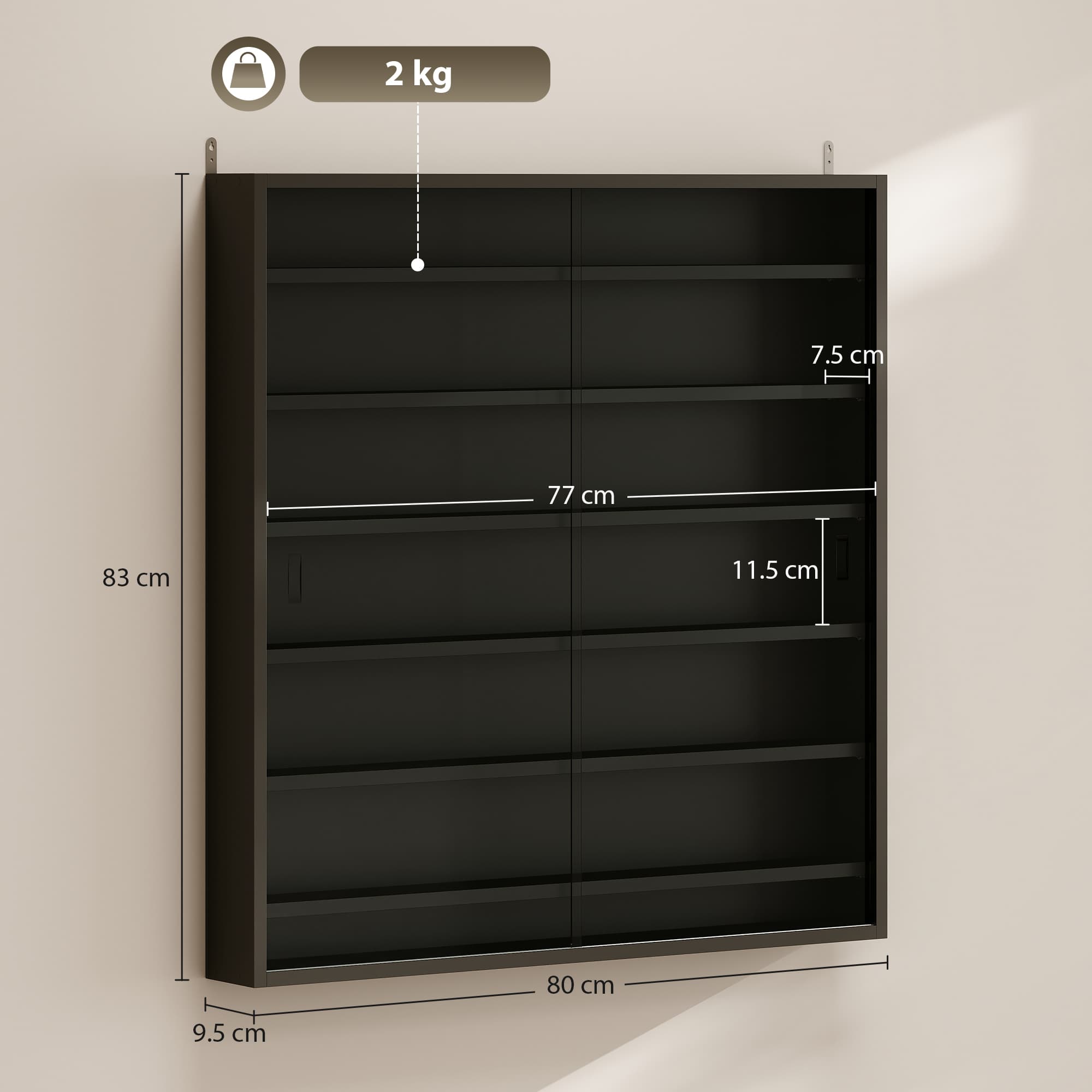 Black Wall-Mounted Glass Display Cabinet for Collectables - image 2