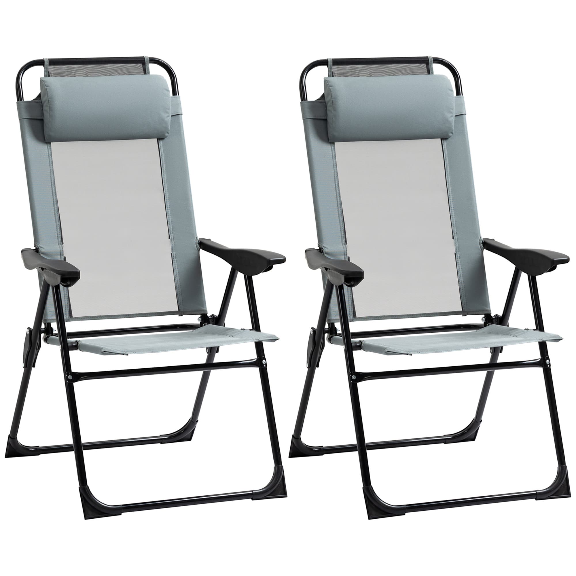 Set of 2 Grey Folding Garden Recliners for Effortless Relaxation - Grey