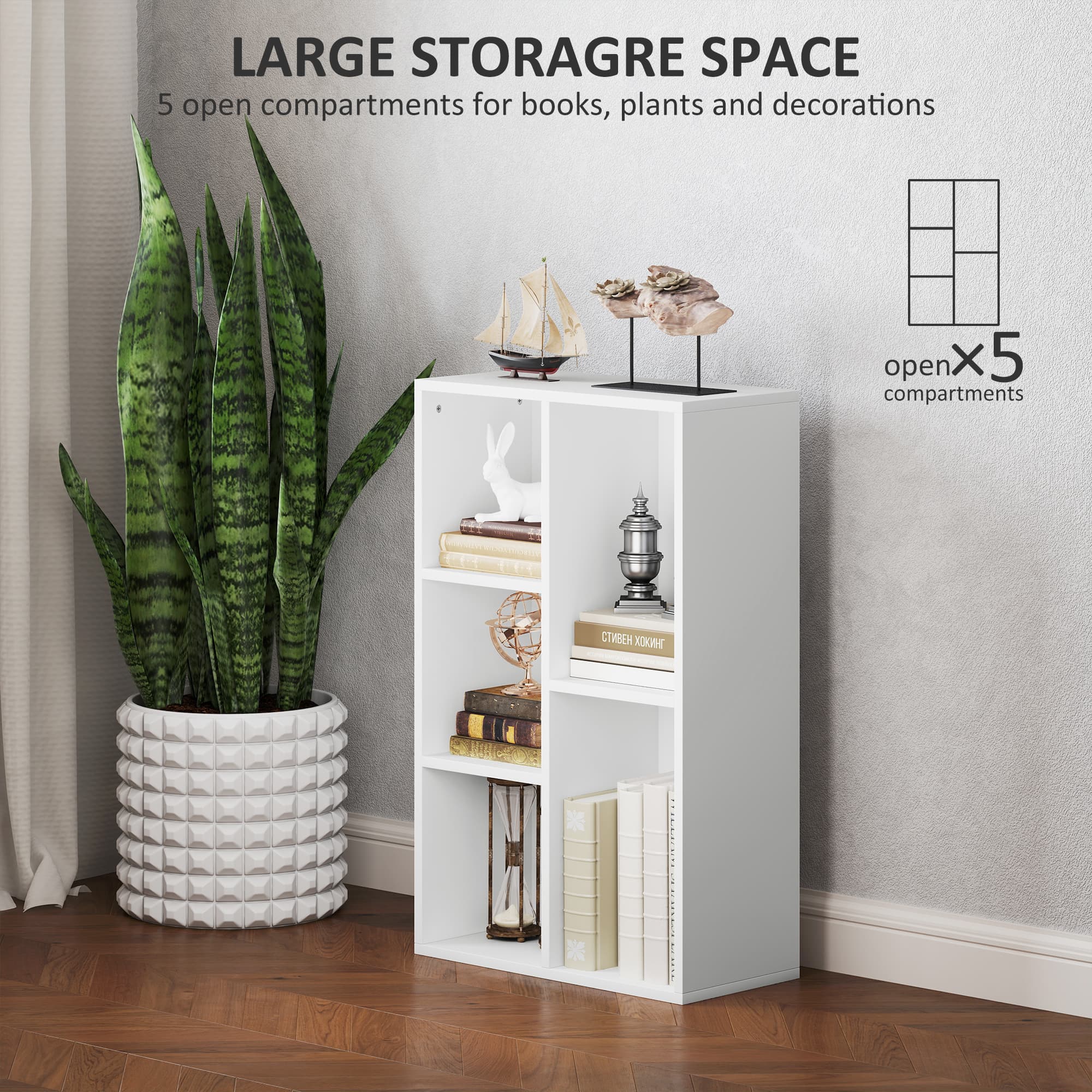 Five-Compartment White Bookcase for Books and Display - image 6