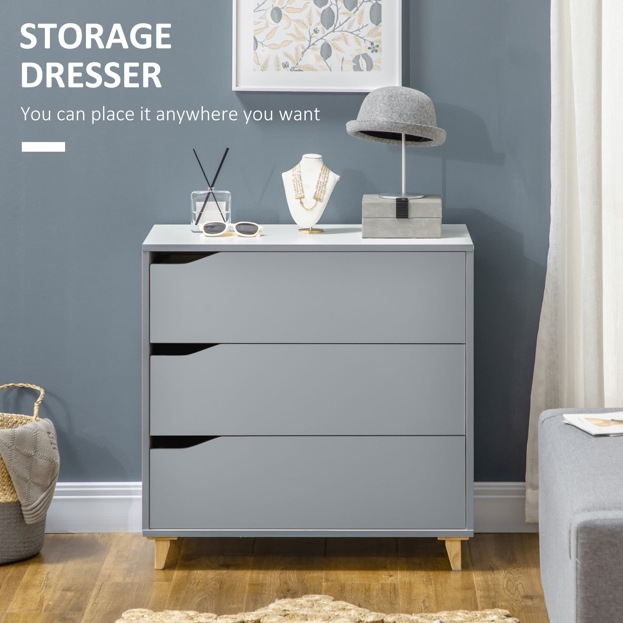 Effortless Storage: Grey 3-Drawer Chest with Pine Legs - image 2