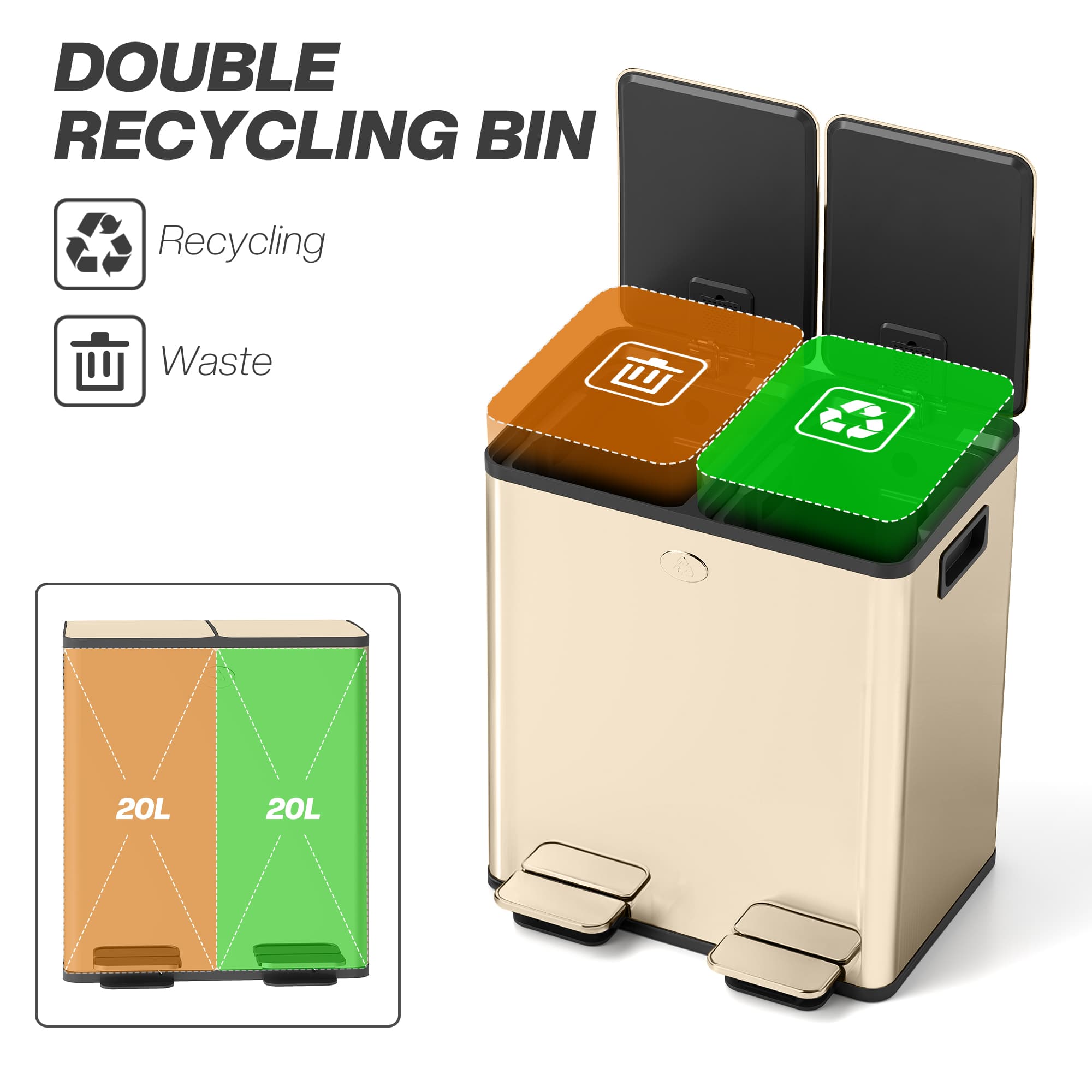 Separate Kitchen Waste Neatly with a Gold 40L Pedal Bin - image 8