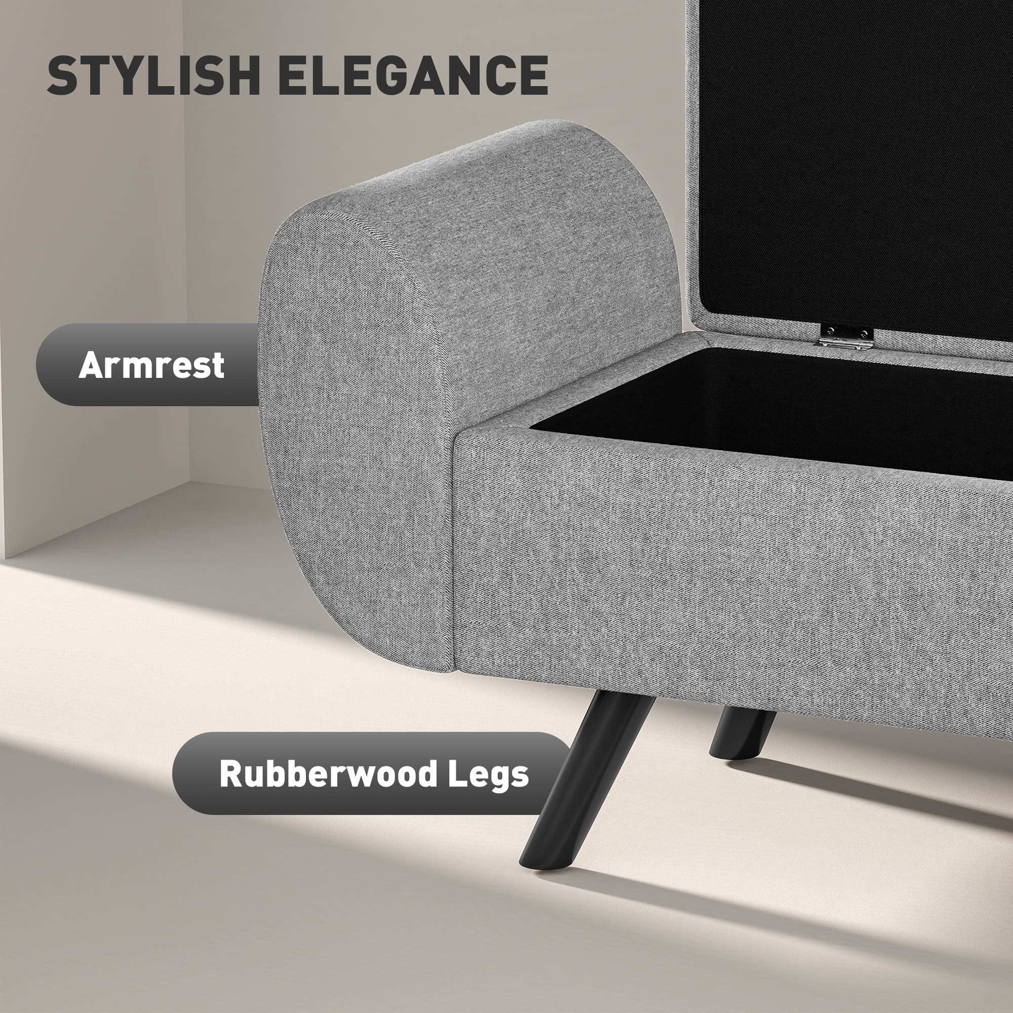 Effortless Elegance: Dark Grey Linen Storage Ottoman Bench - image 2