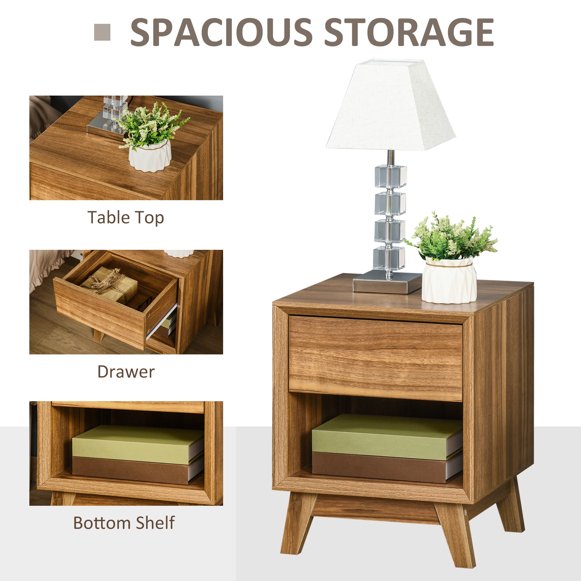 Walnut Bedside Table with Drawer and Lower Shelf - image 2