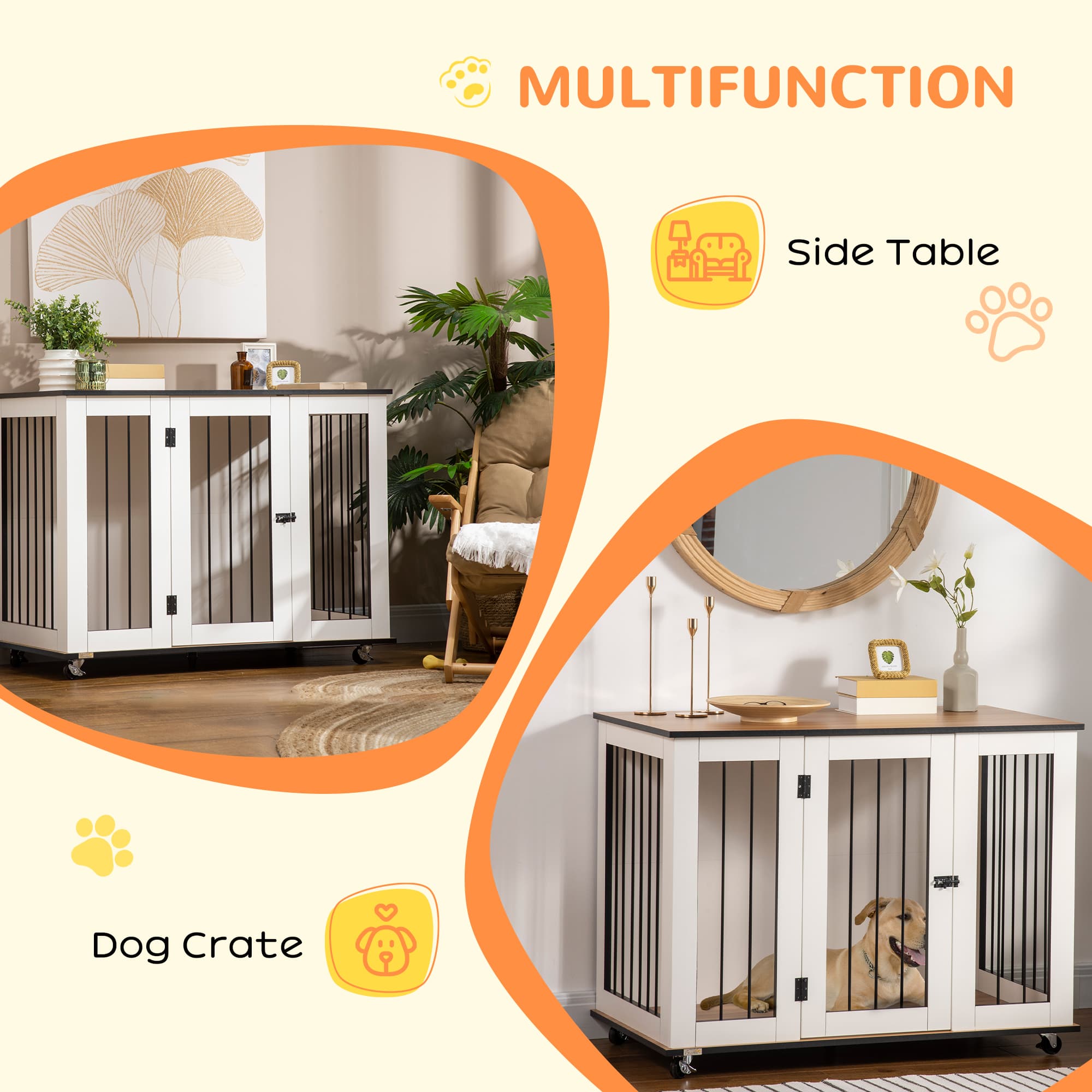 White Furniture-Style Dog Crate and Side Table with Castors - image 10