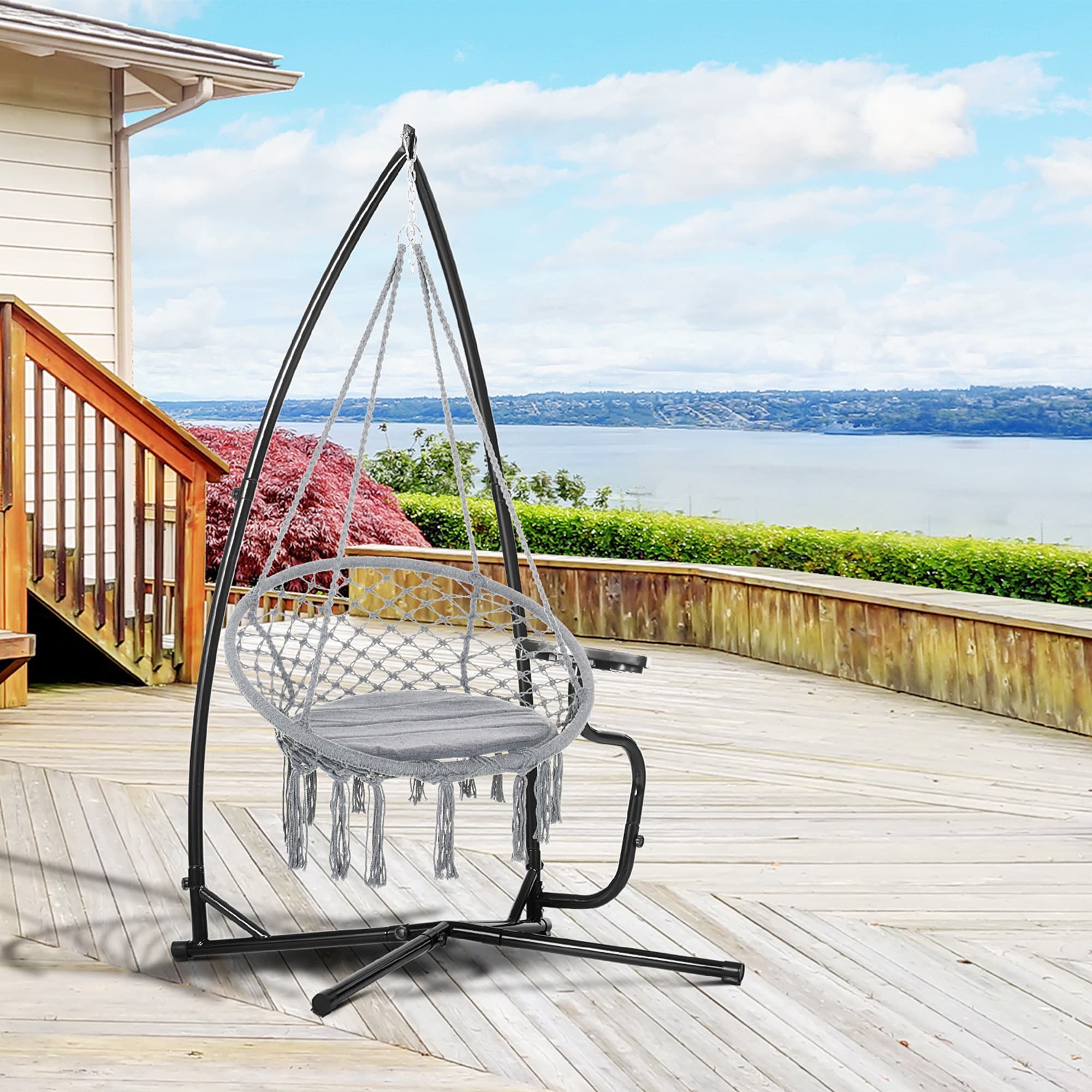 Black Metal Hammock Chair Stand with Tray - image 9