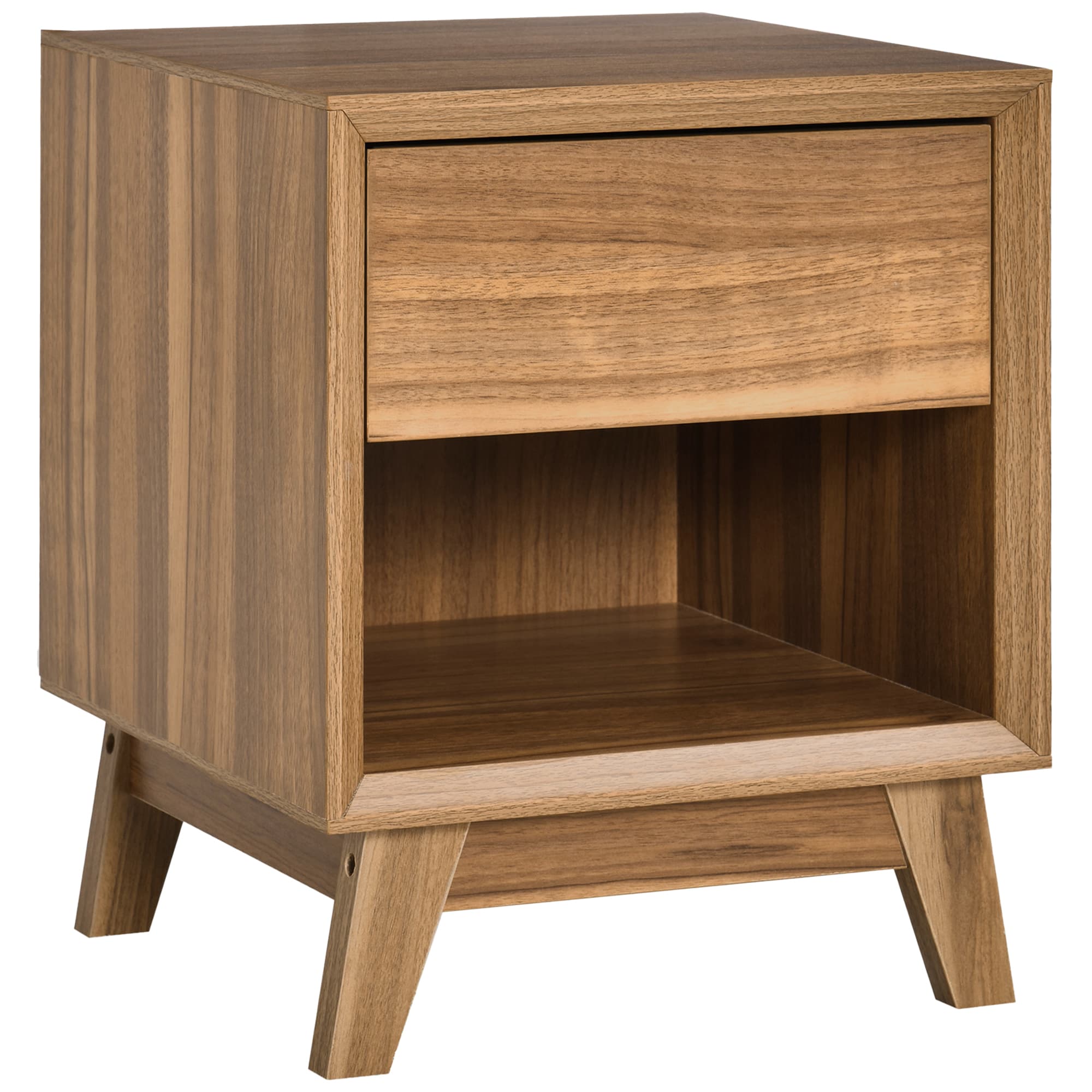Walnut Bedside Table with Drawer and Lower Shelf - Walnut brown