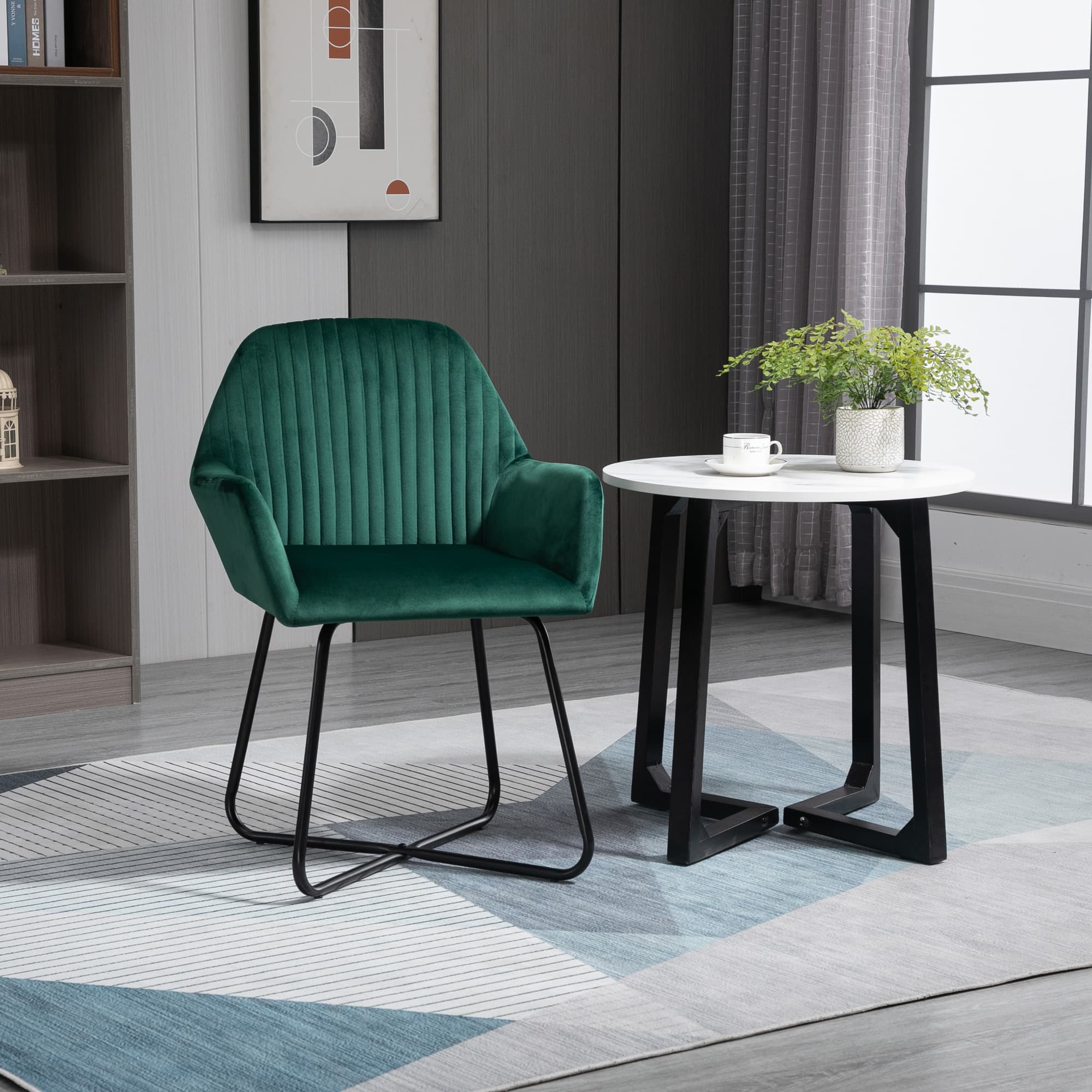 Green Velvet Accent Chair with Channel Tufting and X-Frame Metal Base - image 7