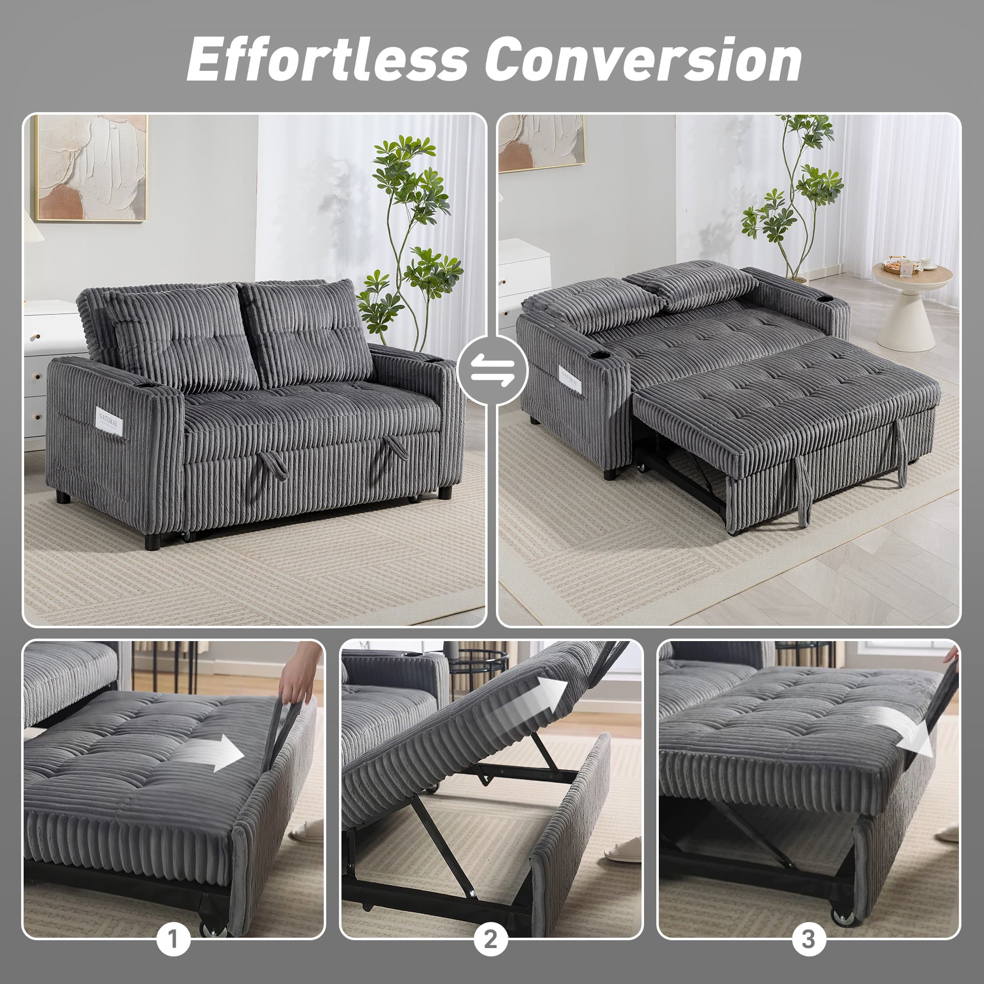 Transform Your Space with this Charcoal Corduroy Sofa Bed - image 3