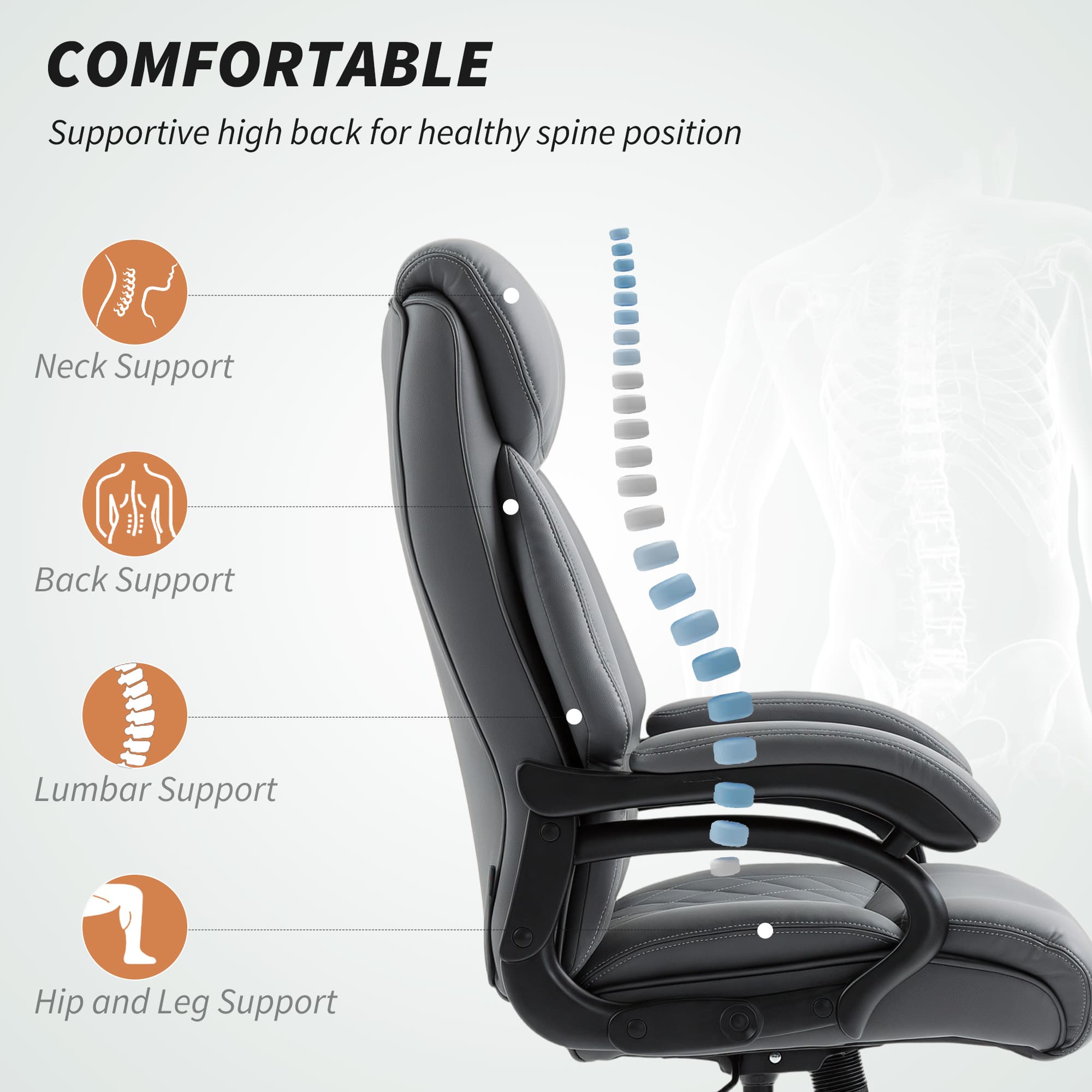 Premium Charcoal Grey Faux Leather Executive Office Chair - image 3