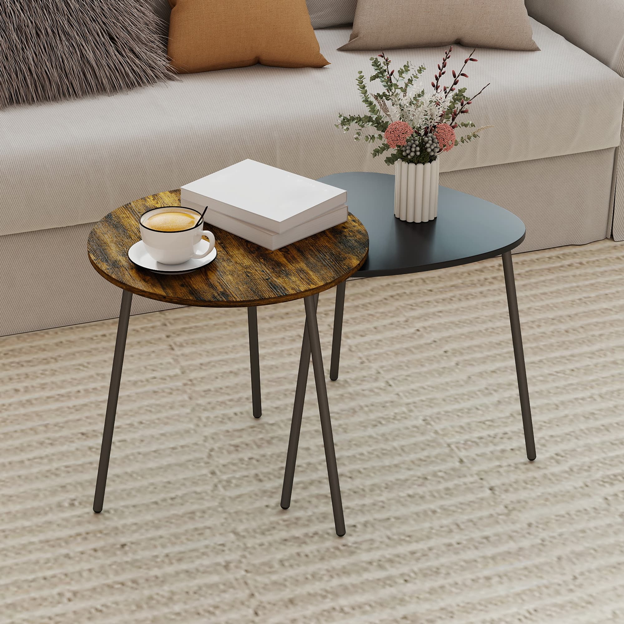 Two nesting side tables in rustic brown and charcoal - image 8