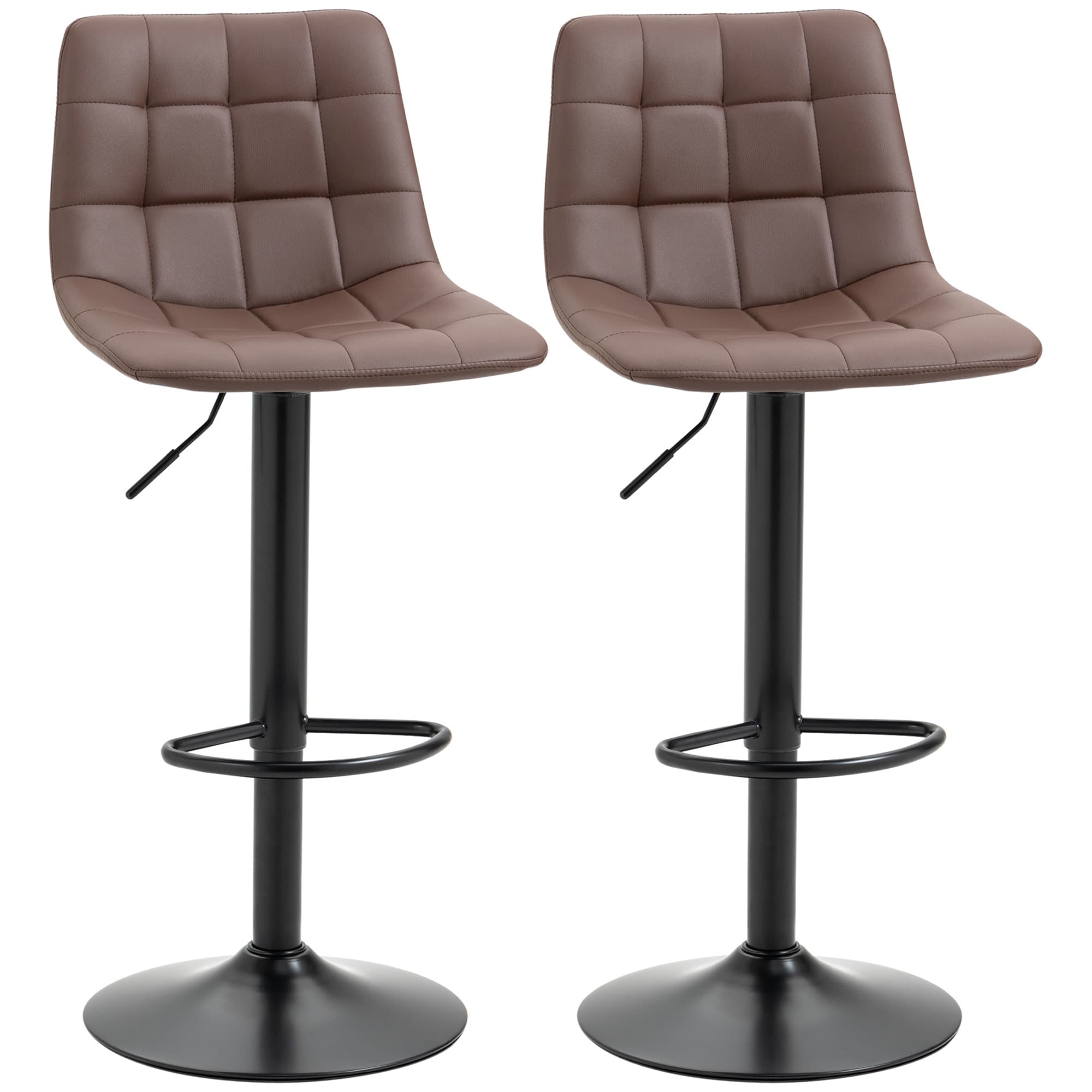 Premium Brown Quilted Adjustable Bar Stools - Set of Two - Brown