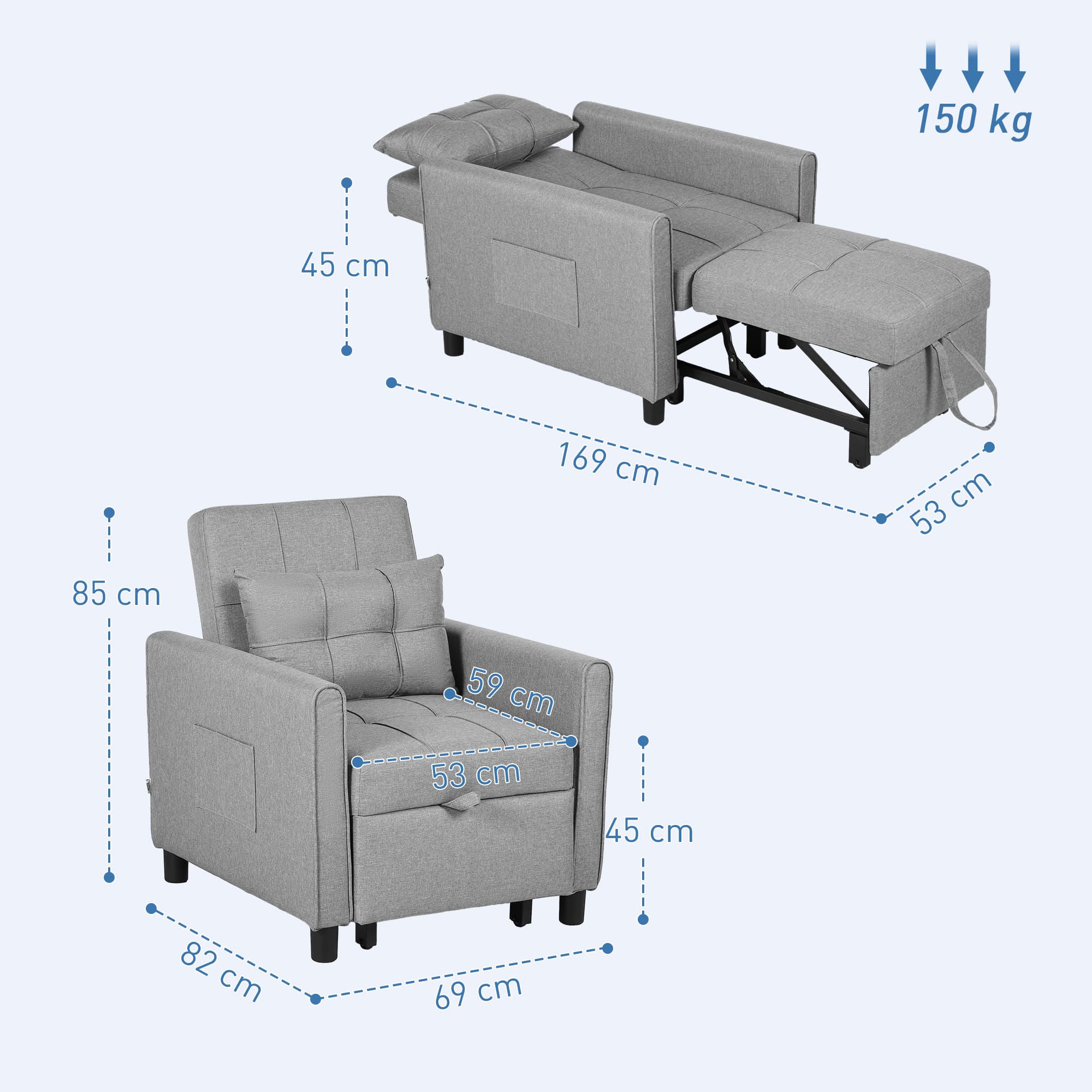 Transform Your Space with this Light Grey Chair Bed - image 3