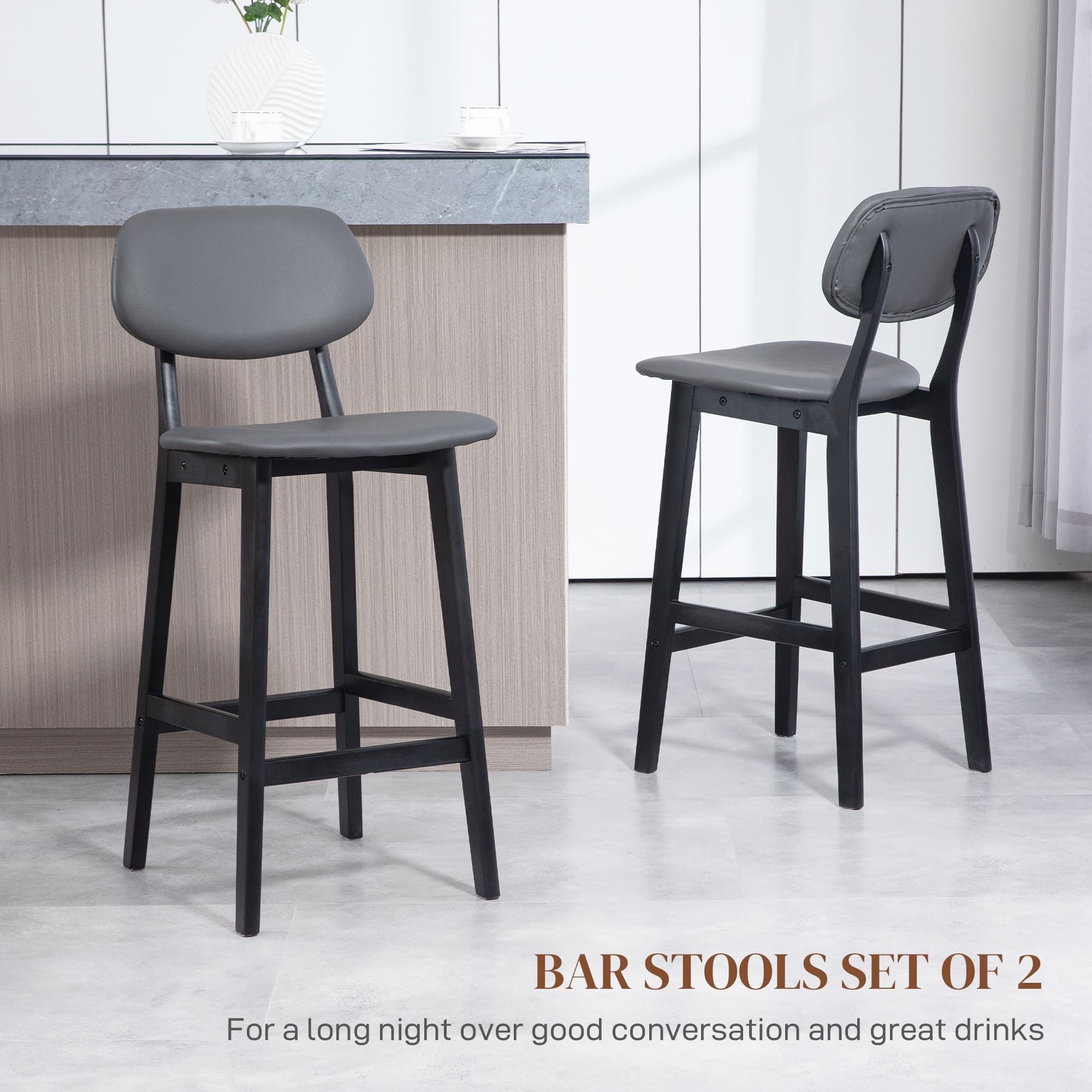 Two Padded Bar Stools with Backs and Footrests in Dark Grey - image 5