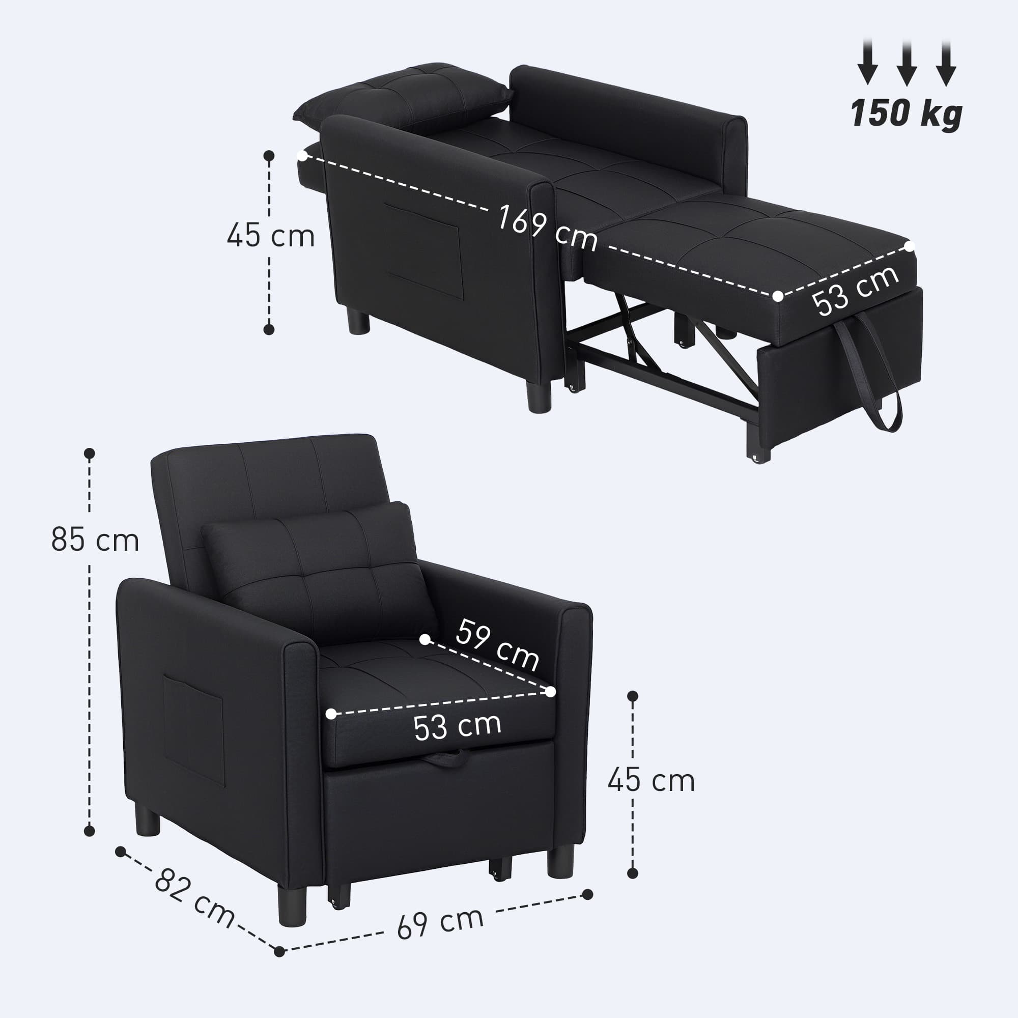 Effortlessly Versatile 3-in-1 Black Single Chair Bed - image 2