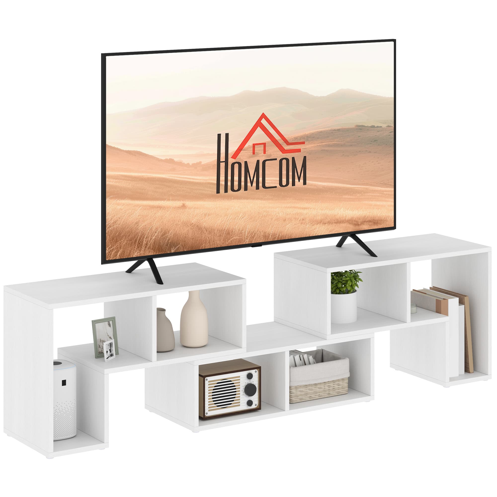 White Modular TV Stand — Three Configurable Blocks - White