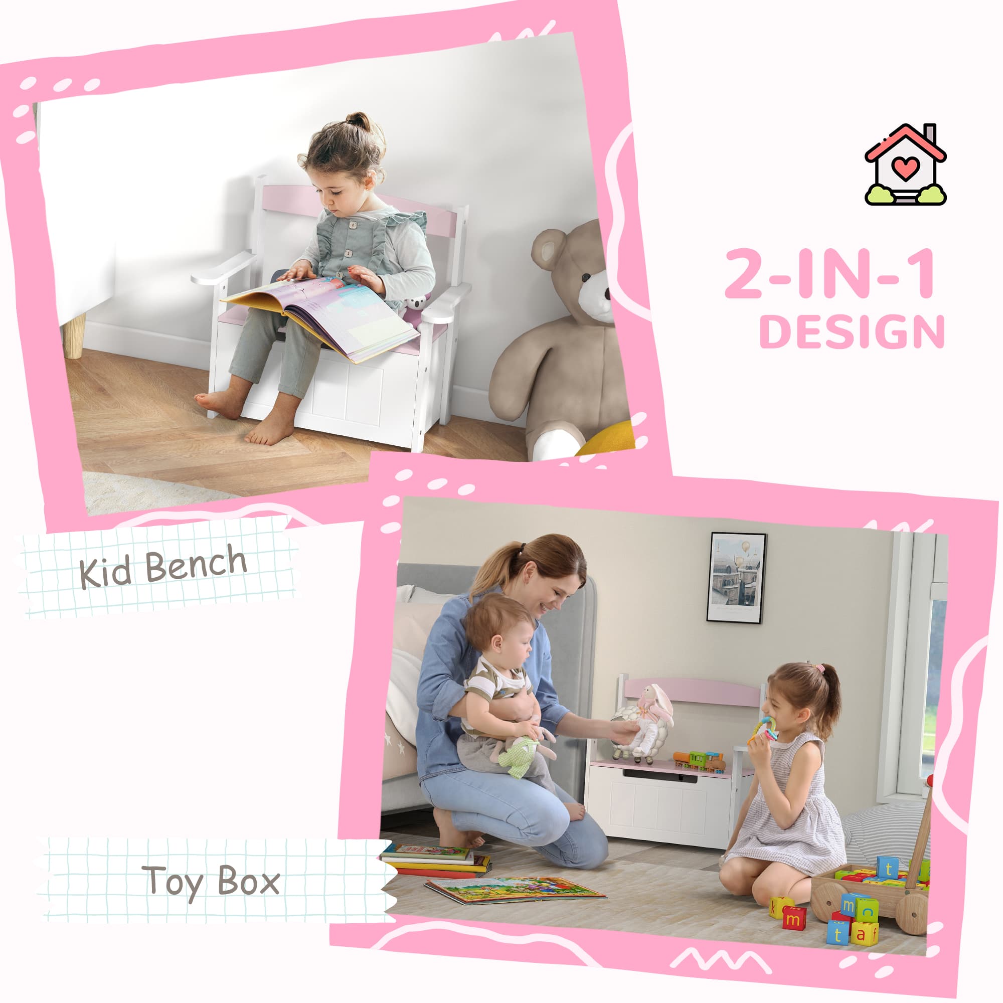 Children's Toy Box Storage Bench with Safe Gas Strut Lid - image 1