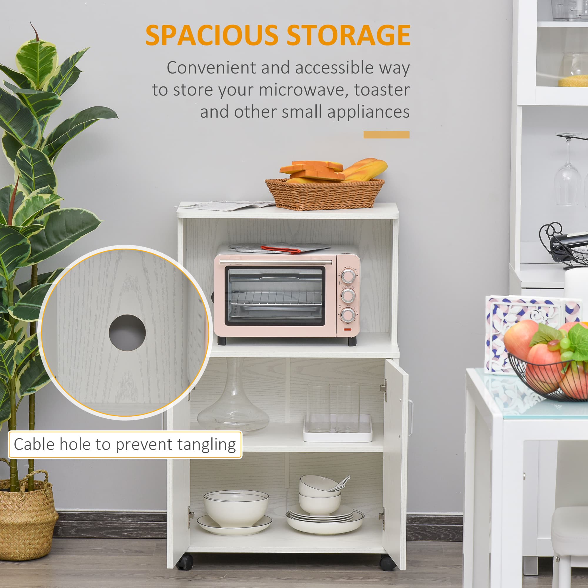 Kitchen Microwave Trolley with Storage Cabinet and Wheels - image 7