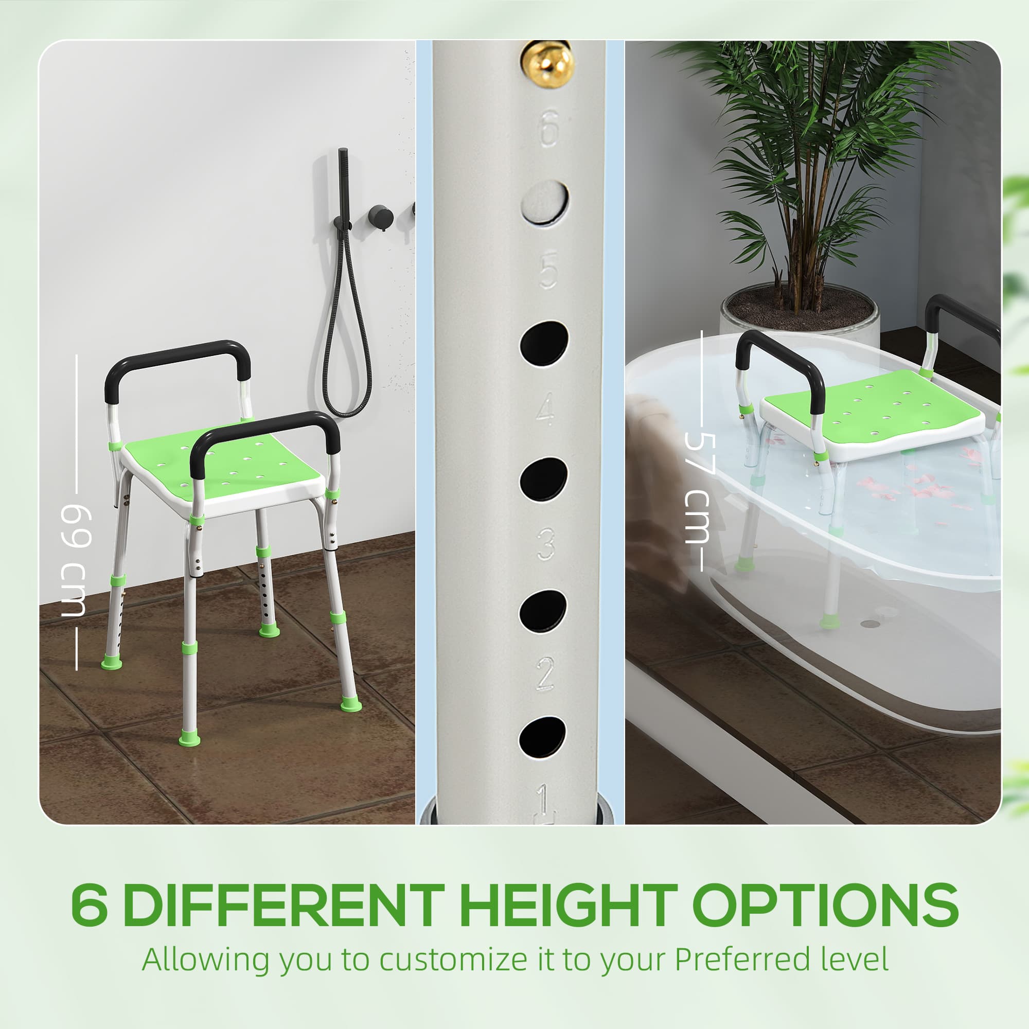 Height-adjustable shower seat with armrests and non-slip feet - image 9