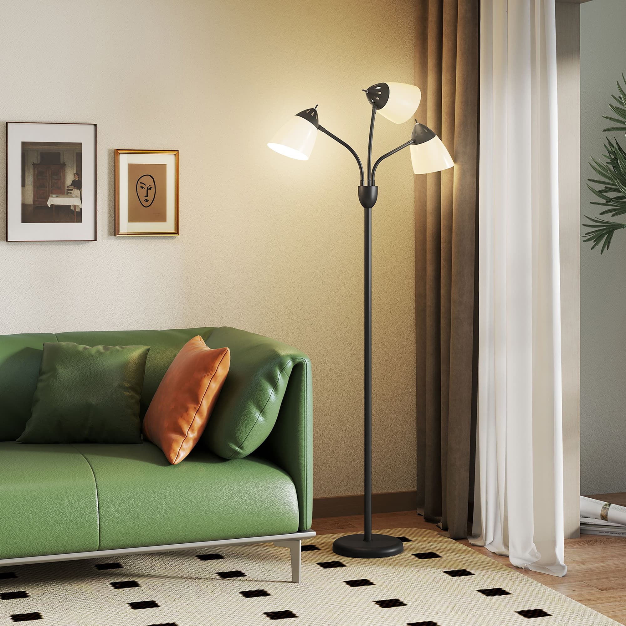 Black Tree Floor Lamp with Three Adjustable White Shades - image 2