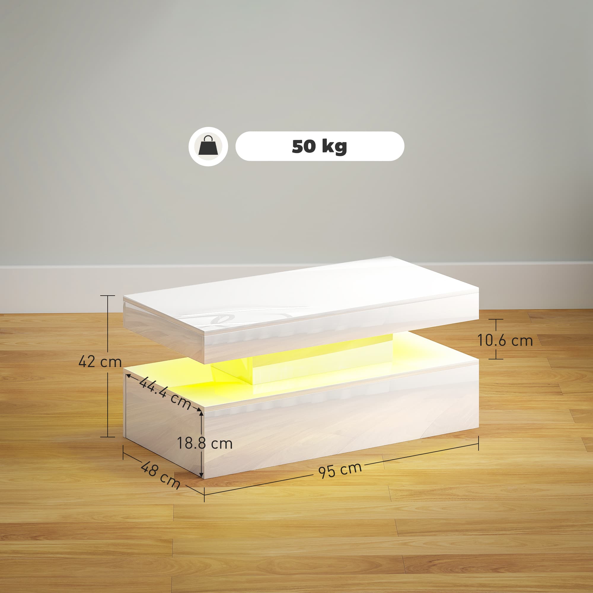 High Gloss White Coffee Table with LED Lighting and Storage - image 8