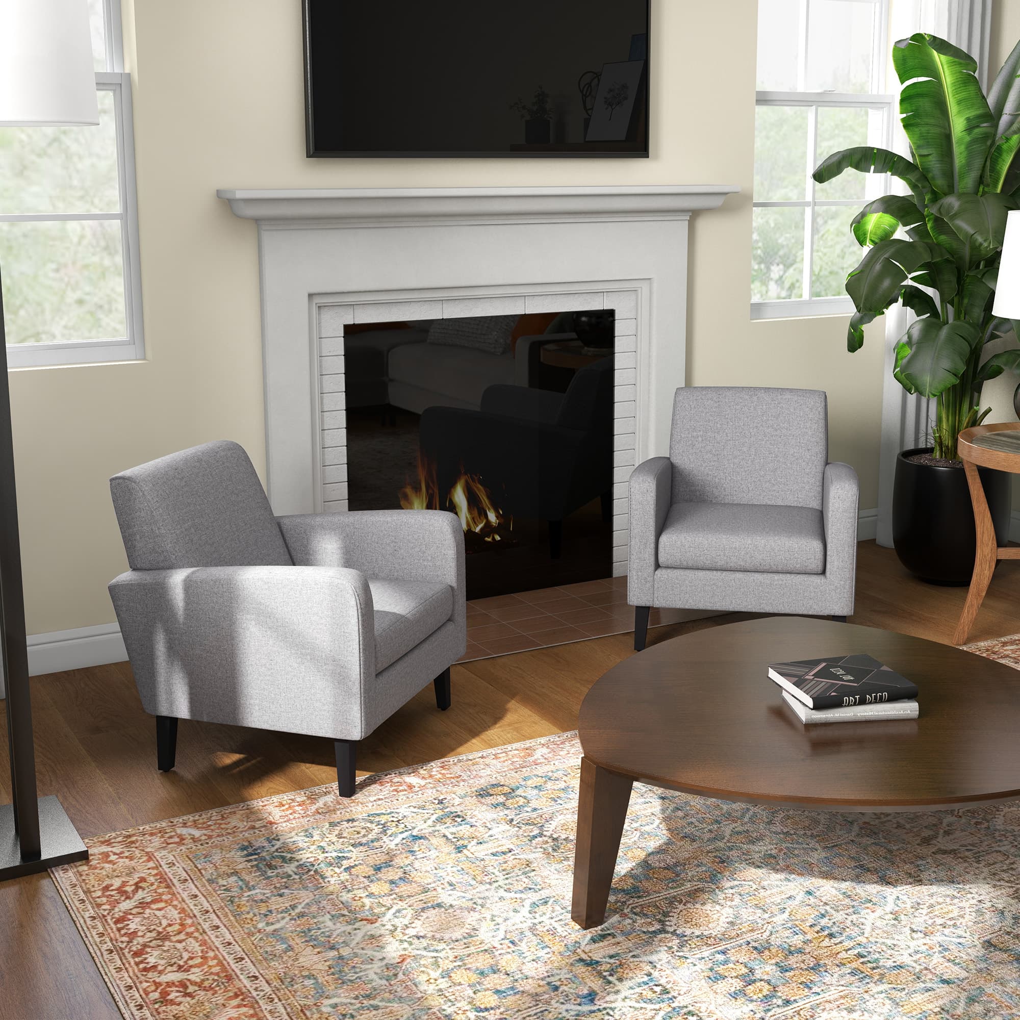 Set of 2 Modern Armchairs in Light Grey with Wood Legs - image 2