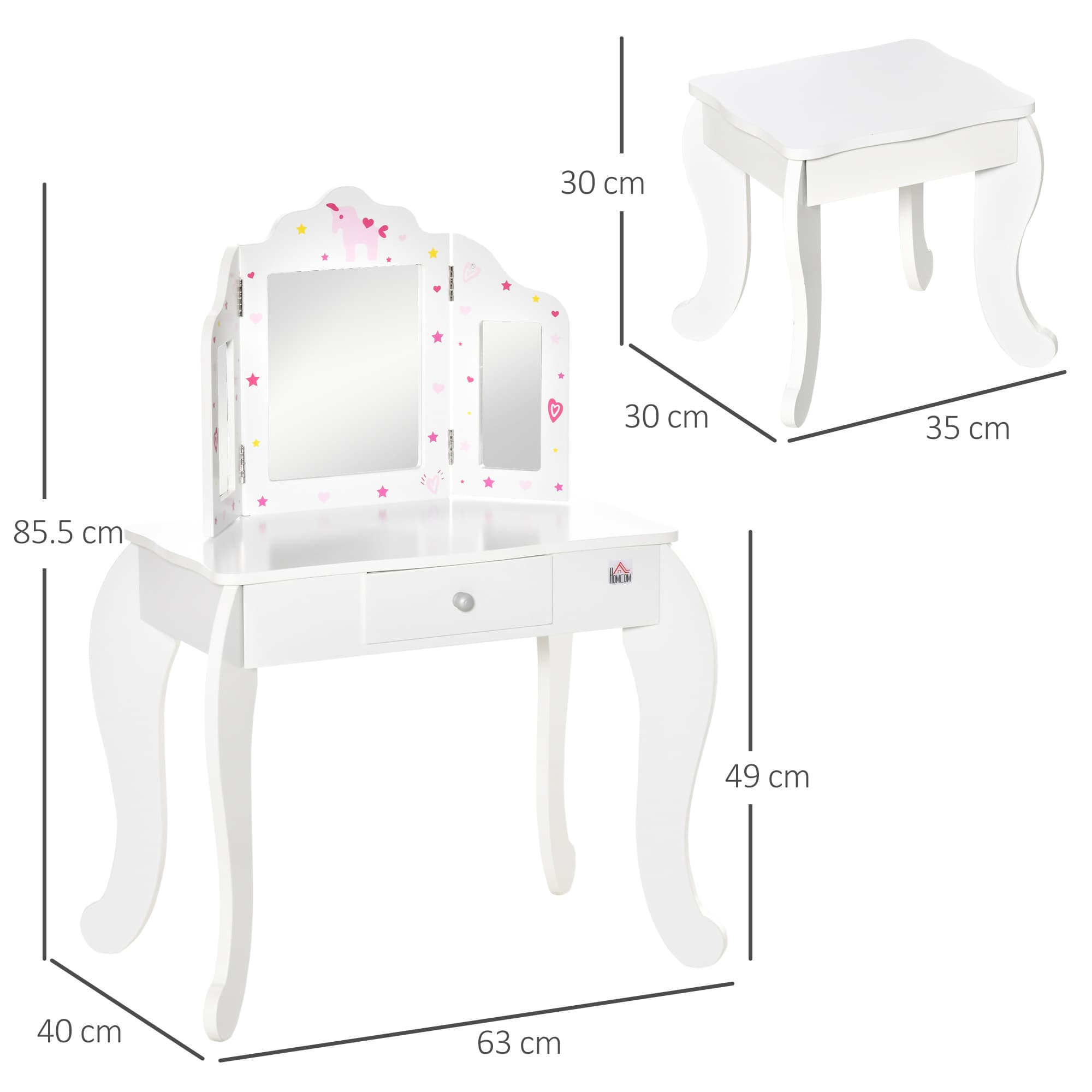 Kids Dressing Table and Stool Set with Tri-Fold Mirror - image 5