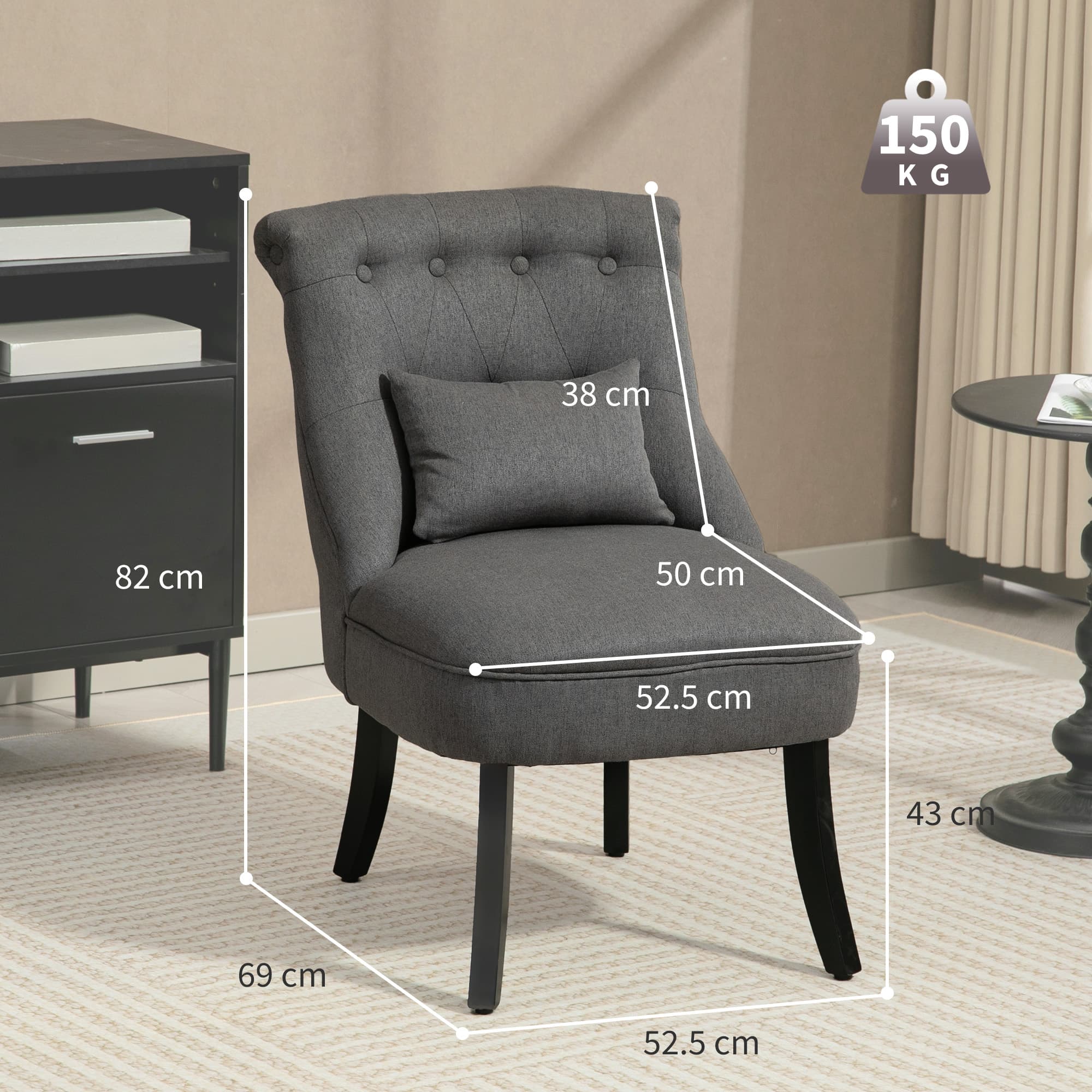 Charcoal Grey Tub Chair with Button Tufting & Lumbar Pillow - image 1