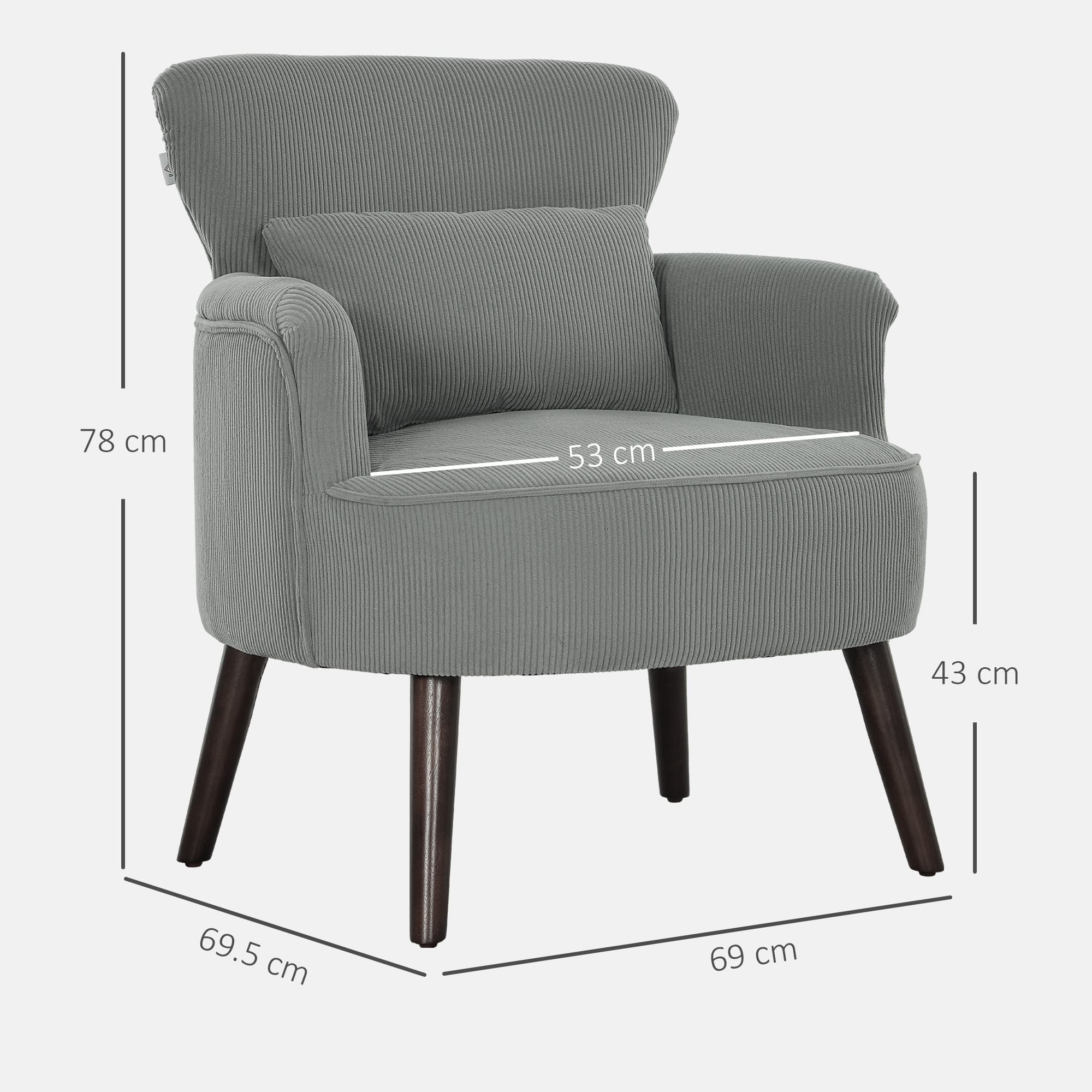 Light Grey Corduroy Accent Chair on Tapered Wooden Legs - image 5