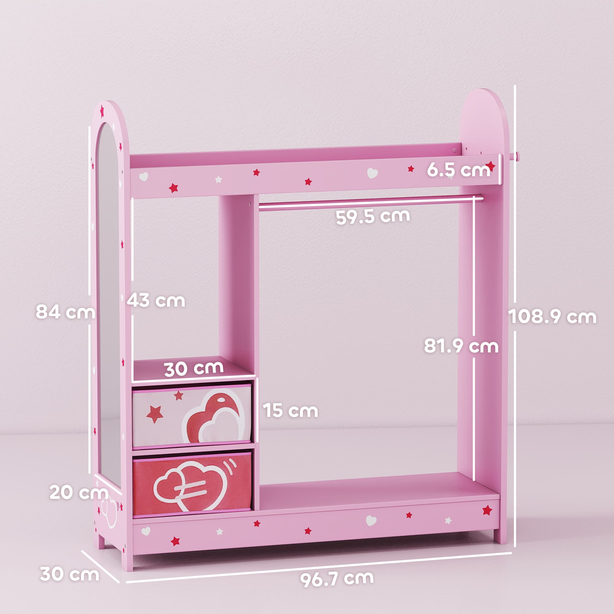 Children's Clothes Rail With Full-Length Mirror, Hanging Rail and Fabric Storage Boxes - image 4