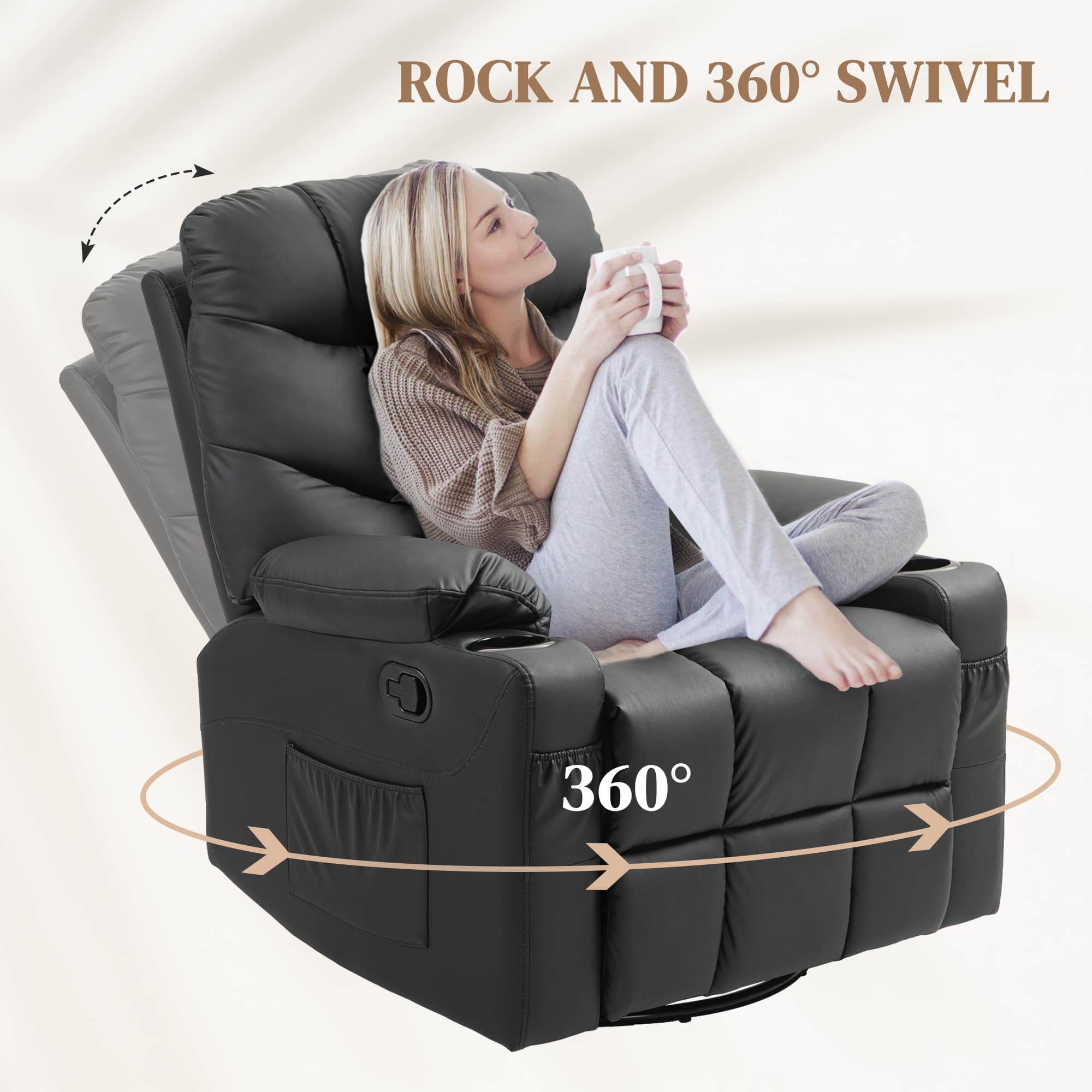 Effortless Comfort: Black Faux Leather Swivel Recliner - image 3