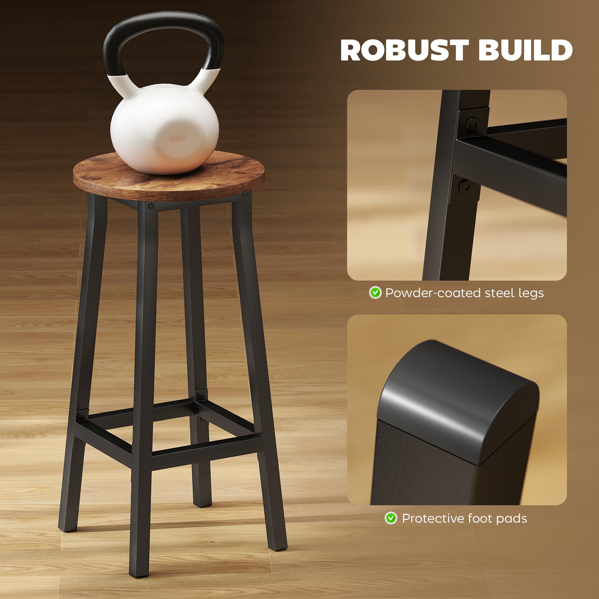 Effortless Industrial Style: Set of 2 Rustic Brown Bar Stools - image 2