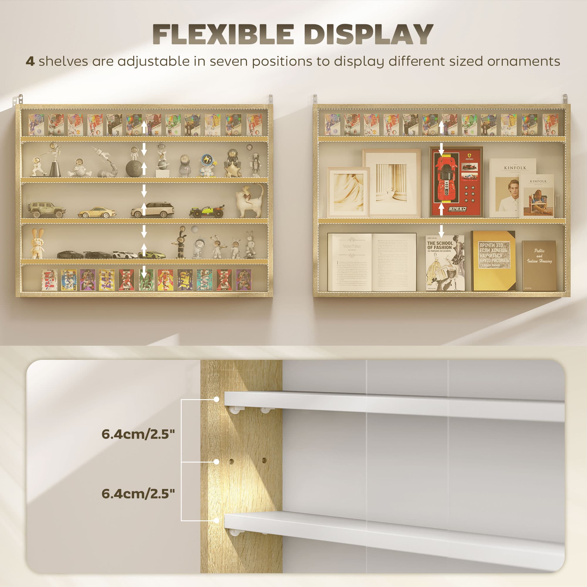 Wall-Mounted Display Cabinet with 4 Shelves and Sliding Glass Doors - image 2