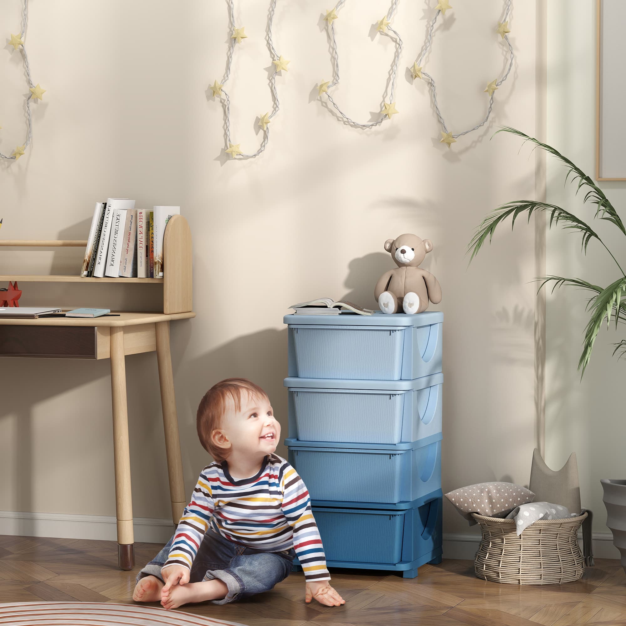 Four-Drawer Kids Storage Tower in Graduated Blue - image 3