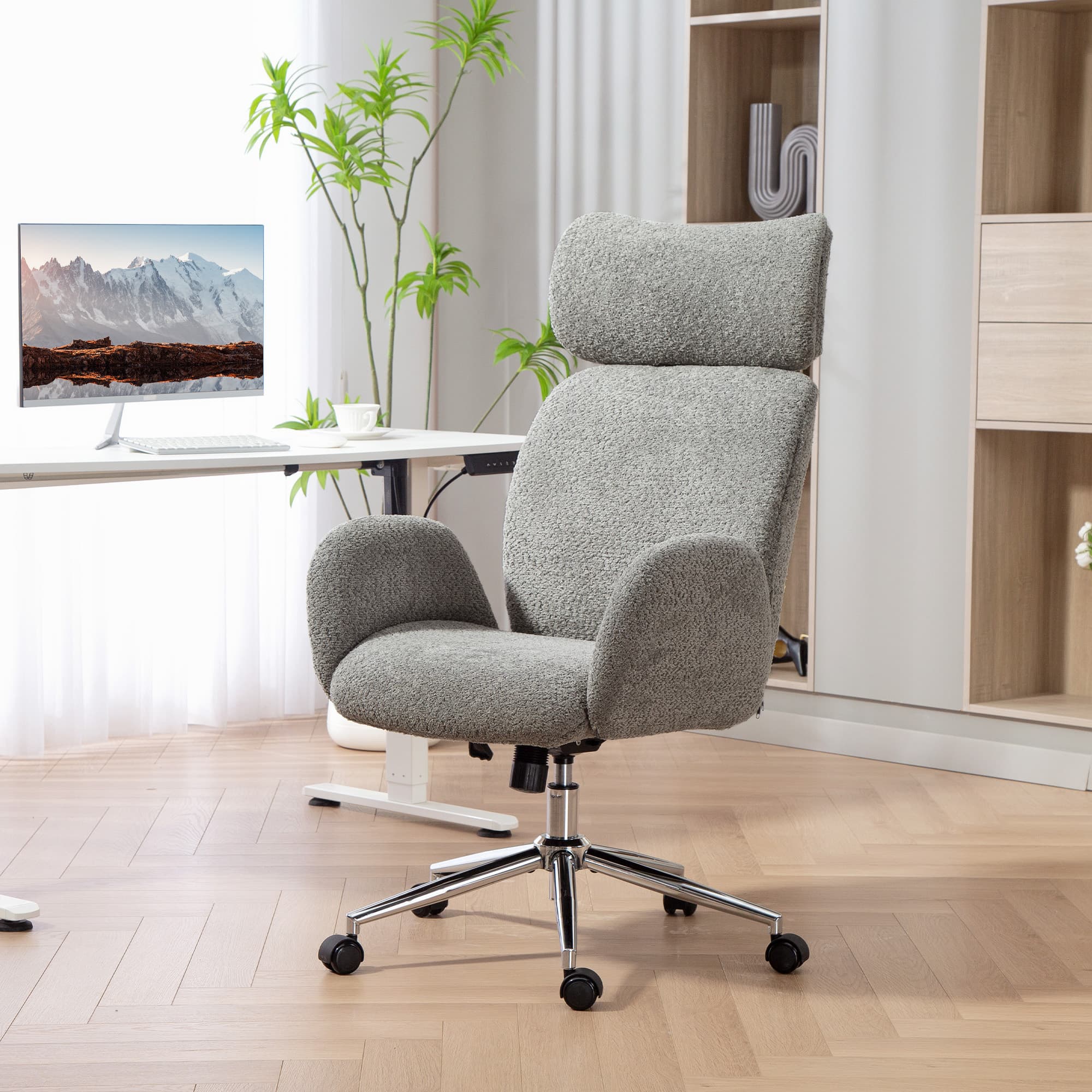 Premium Charcoal Grey Boucle Ergonomic Office Chair - image 1