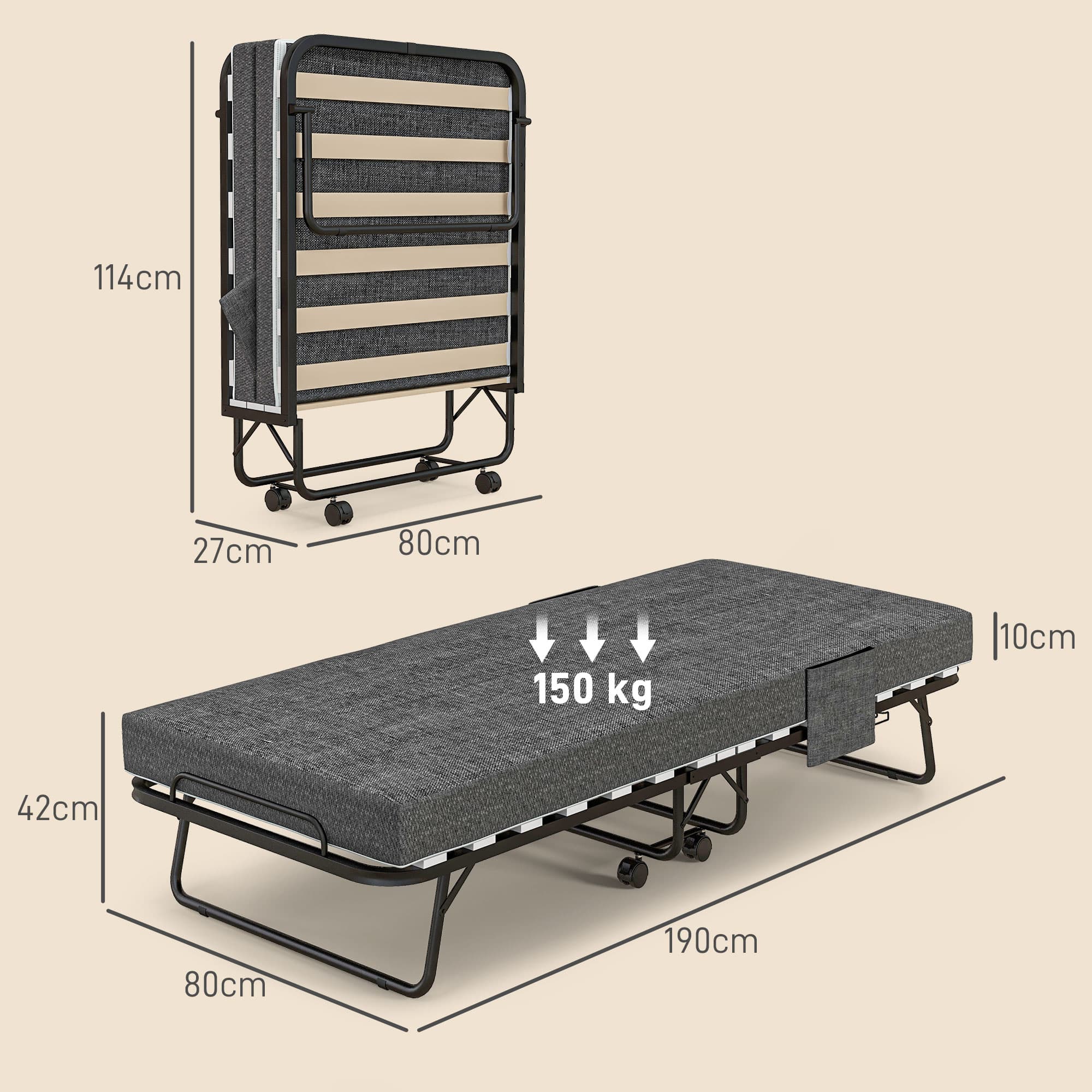 Effortless Single Folding Guest Bed with 10cm Mattress - image 3