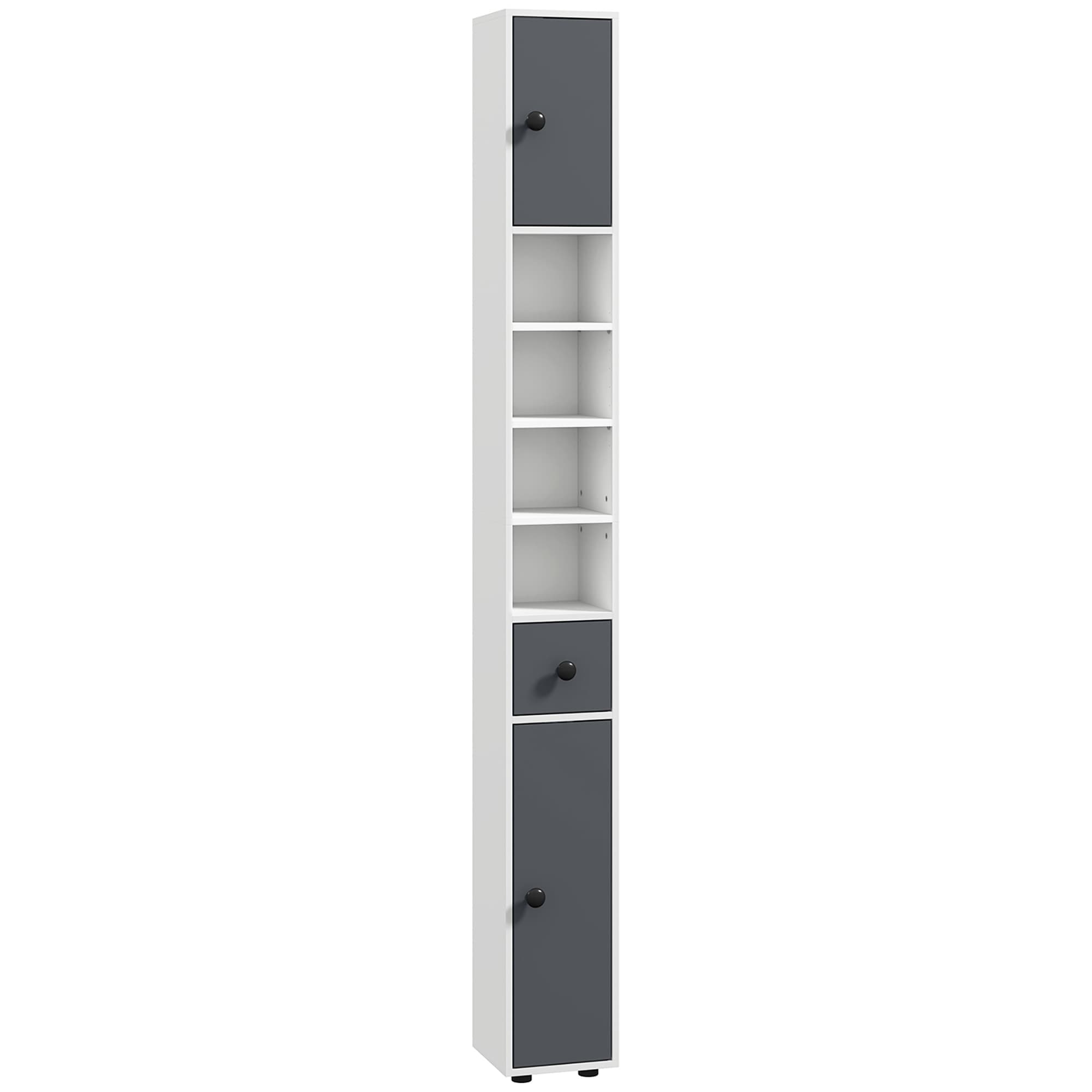 Floor-standing tower cabinet for tight bathroom spaces