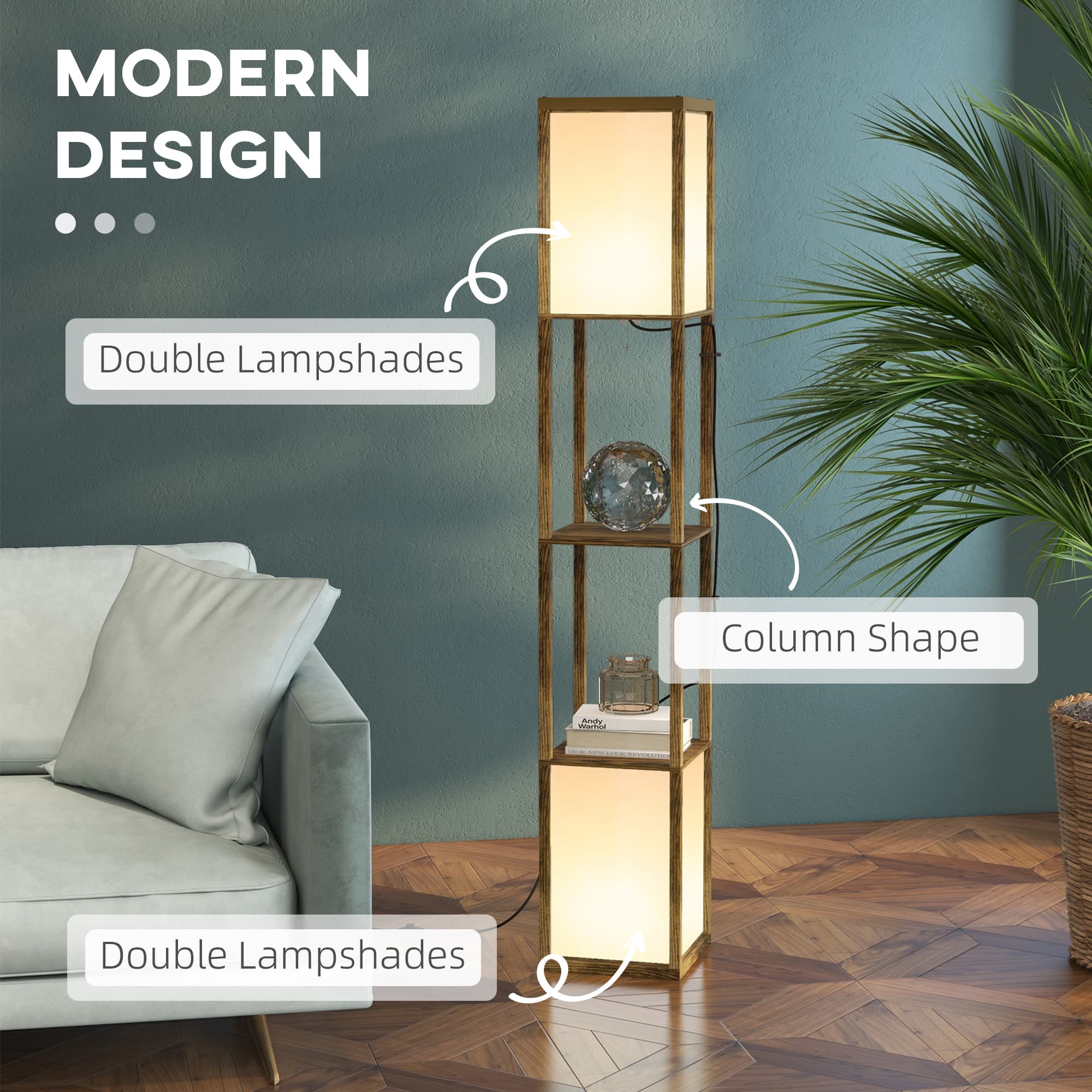 Shelf Floor Lamp with Top and Bottom Lighting, Brown - image 5