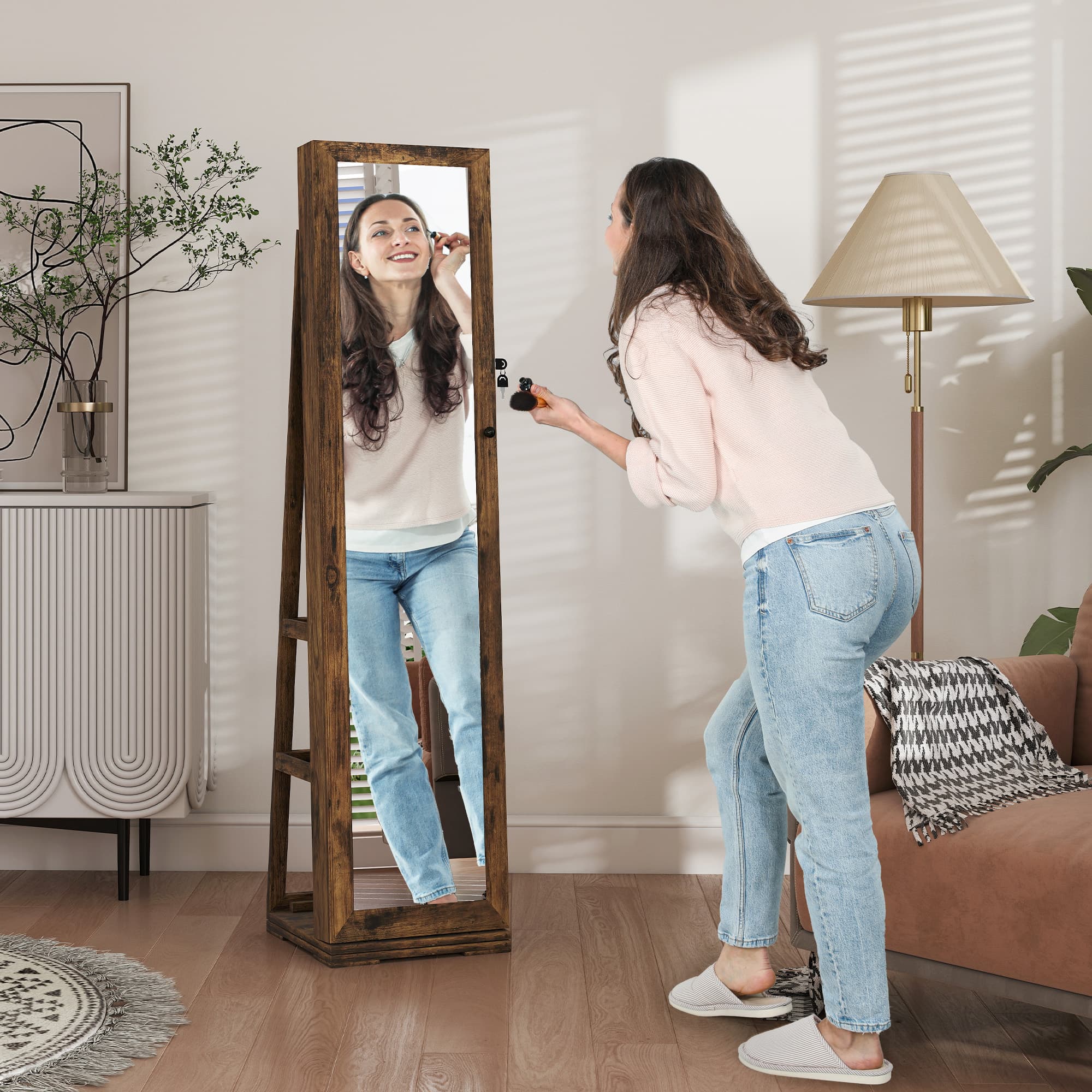 Free-Standing Jewellery Cabinet with Full-Length Swivel Mirror - image 5