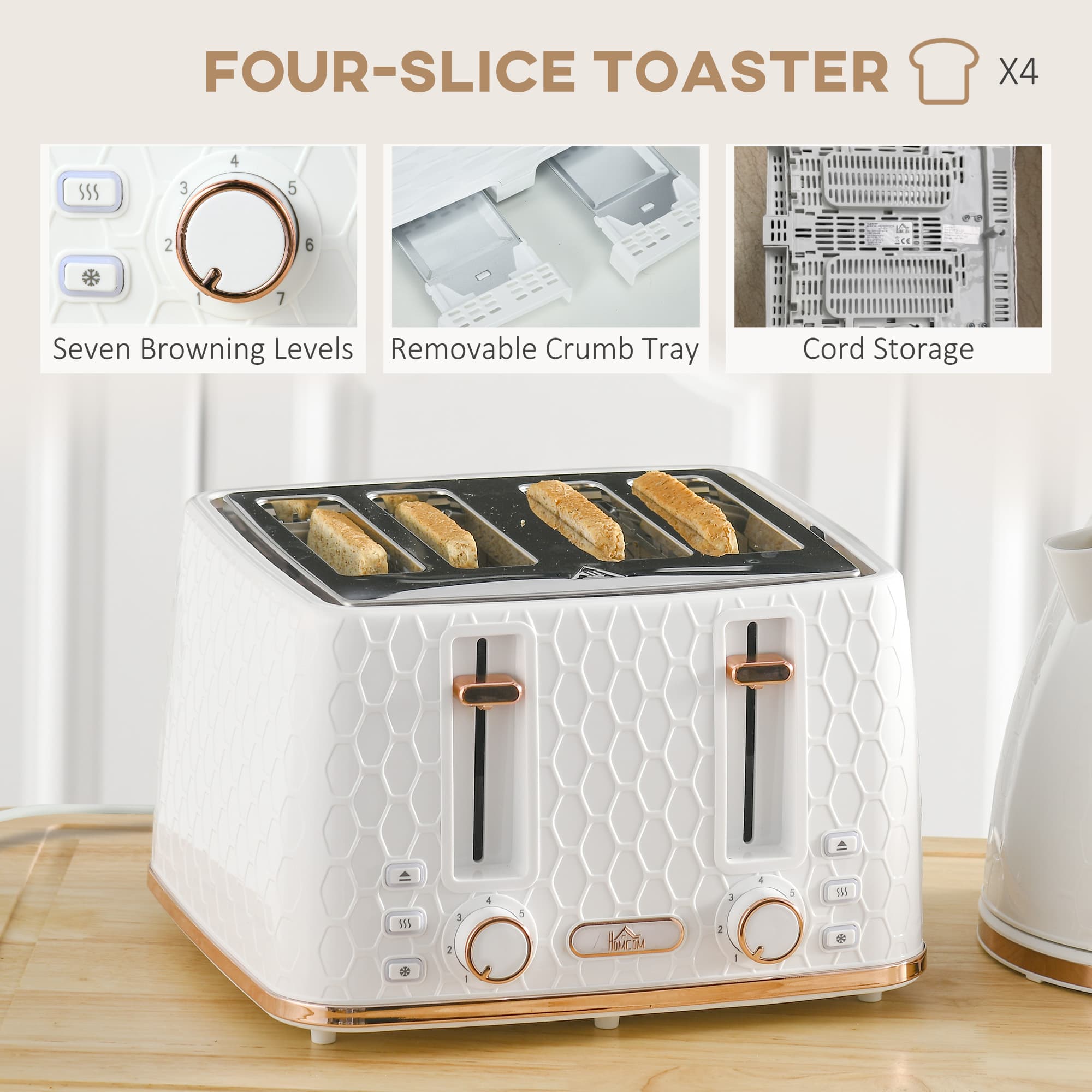 Matching Kettle and Toaster Set in White and Rose Gold - image 1