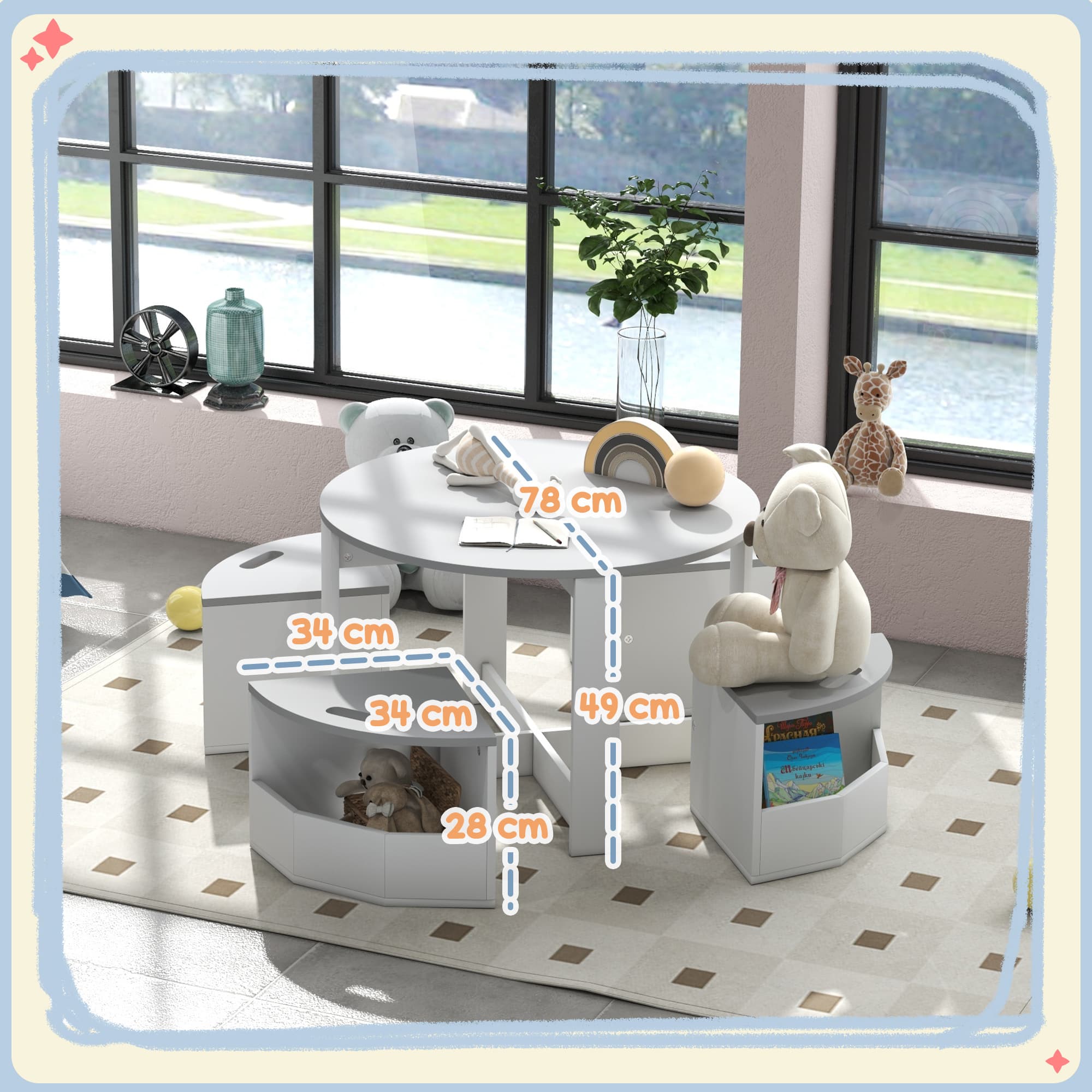 Round Kids' Activity Table and Chair Set with Built-In Storage - image 5
