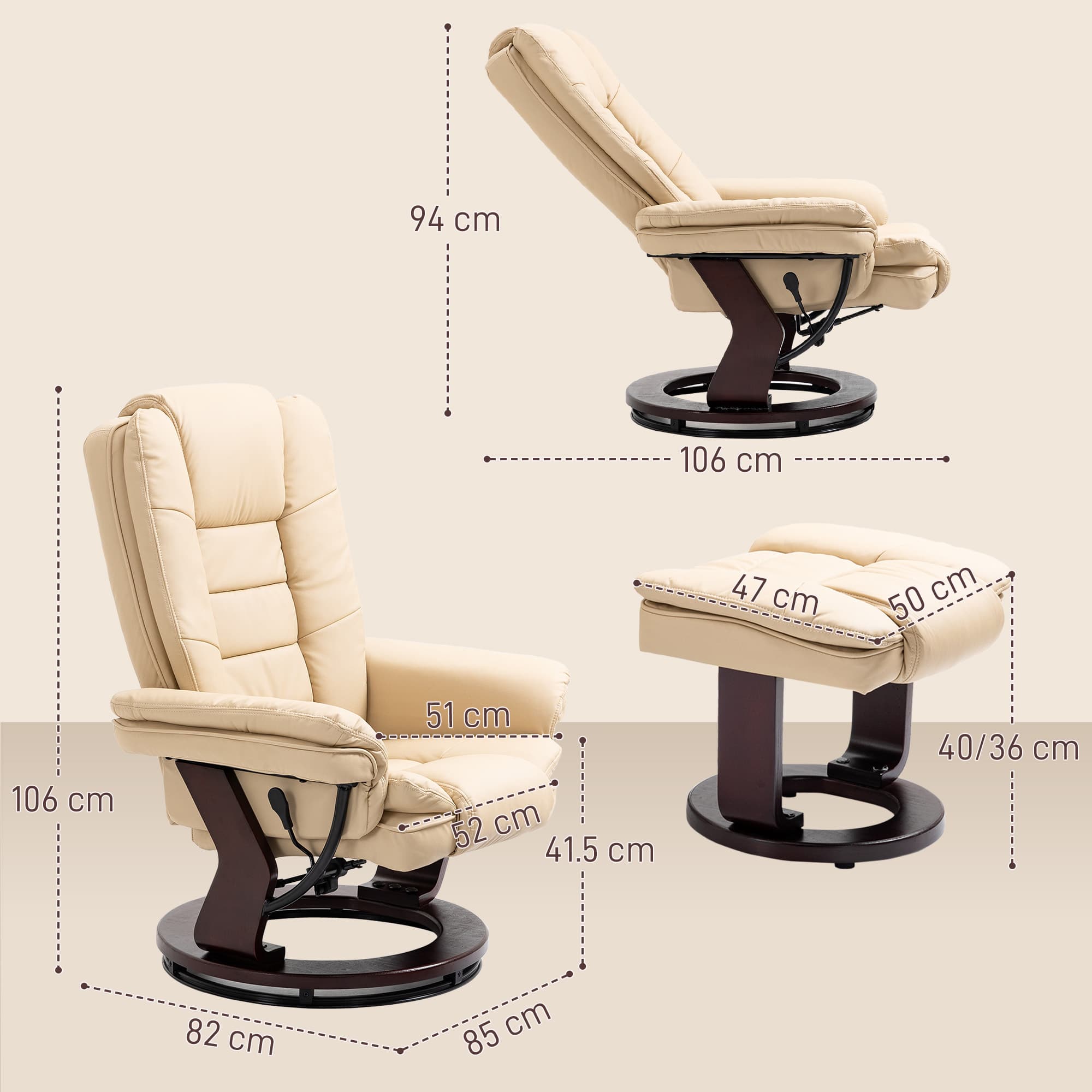 Effortless Relaxation: Beige Reclining Chair & Footstool - image 5