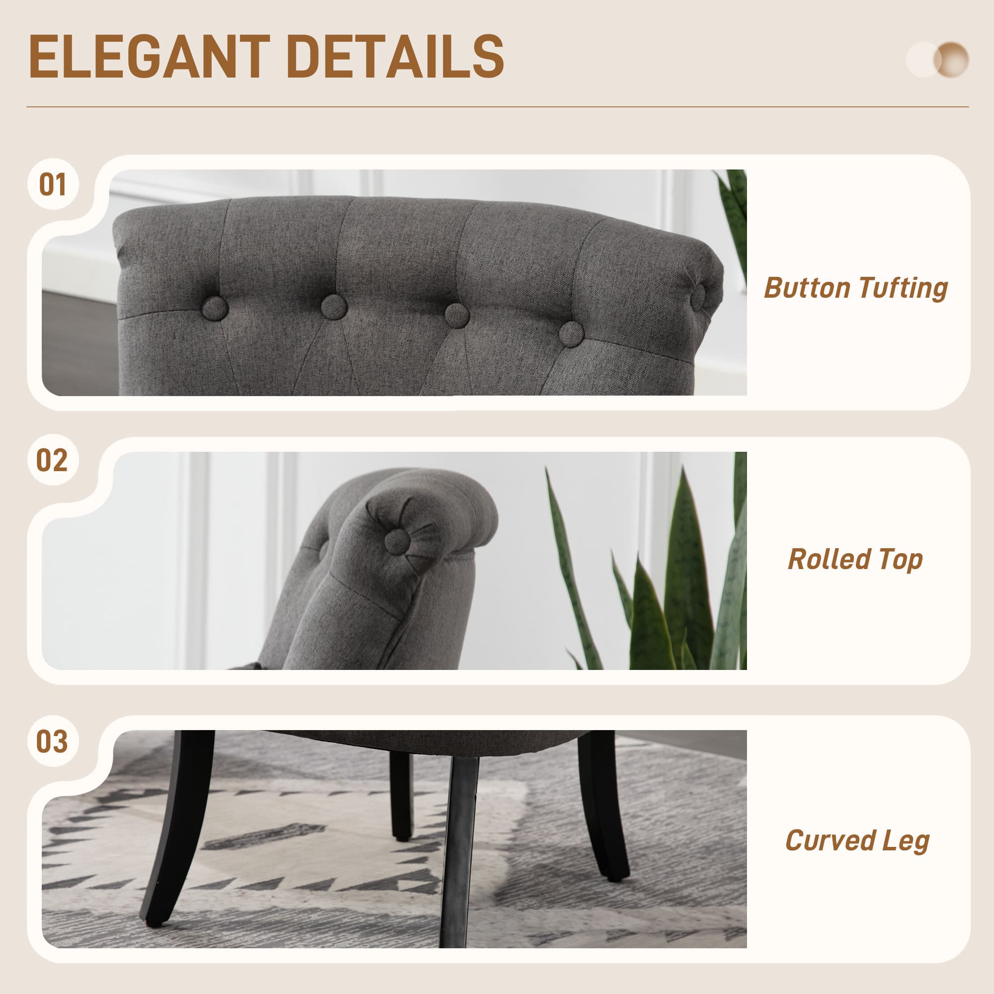 Charcoal Grey Tub Chair with Button Tufting & Lumbar Pillow - image 5