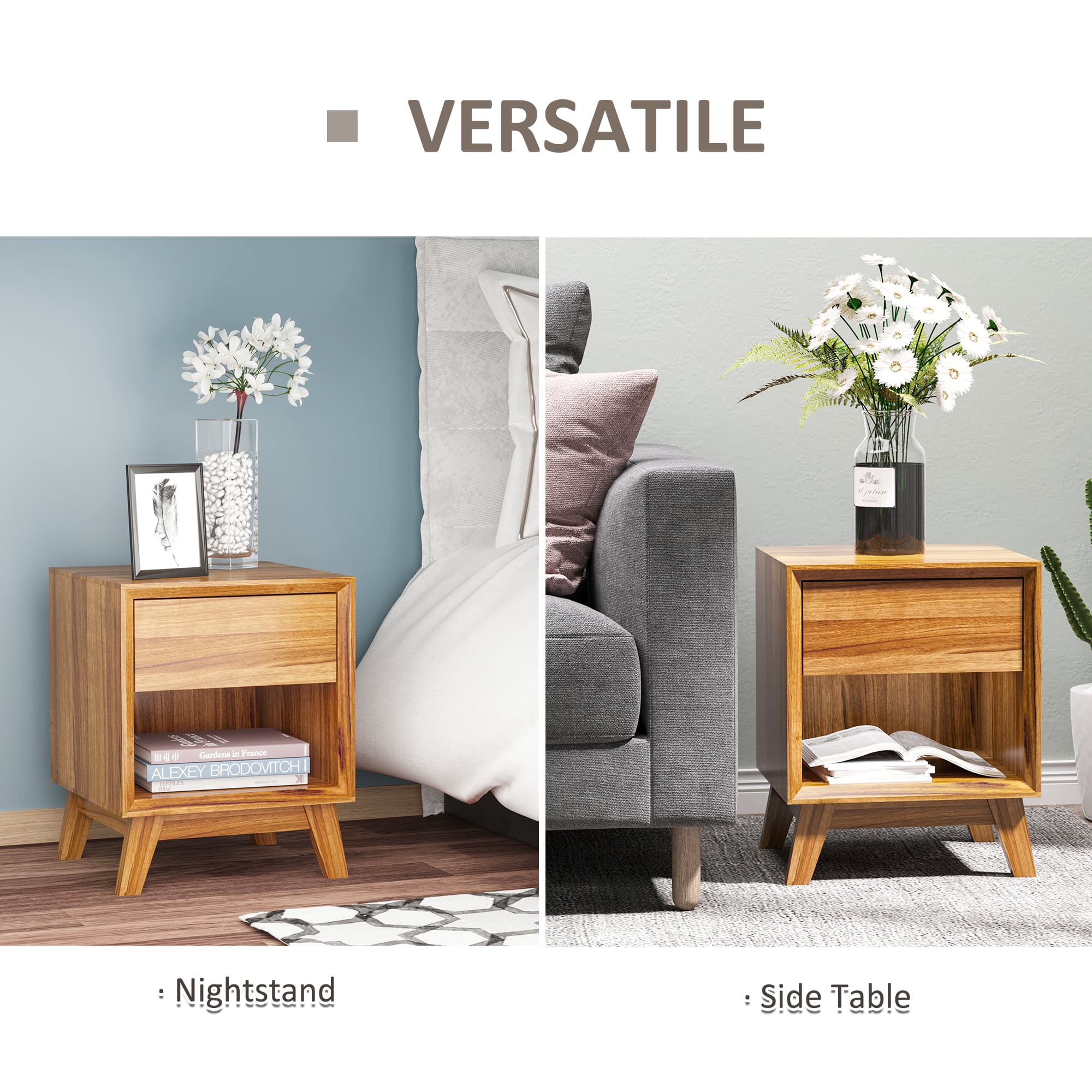Pair of Walnut-Effect Bedside Tables with Drawer and Open Shelf - image 5