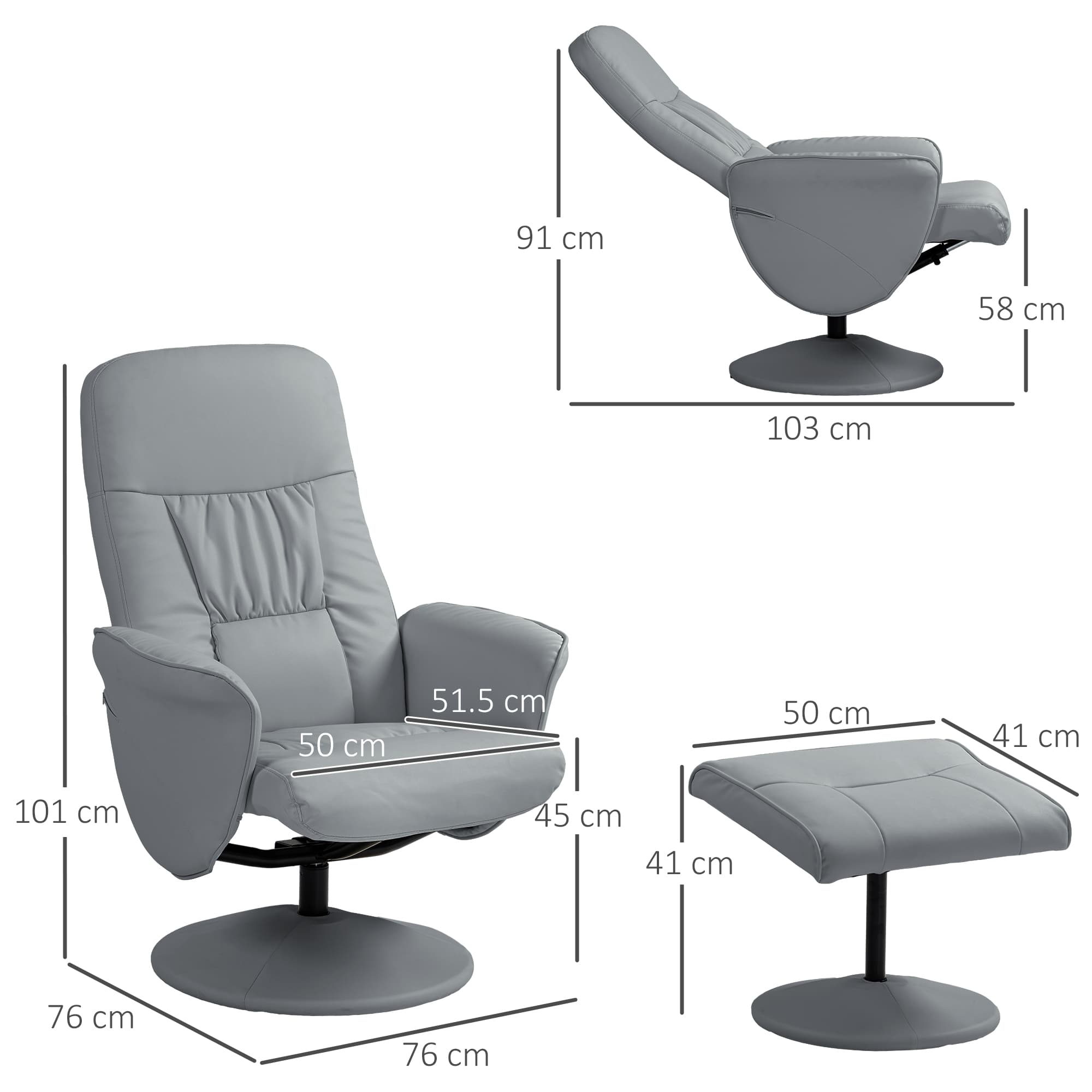 Swivel Recliner and Footstool in Light Grey Faux Leather - image 5
