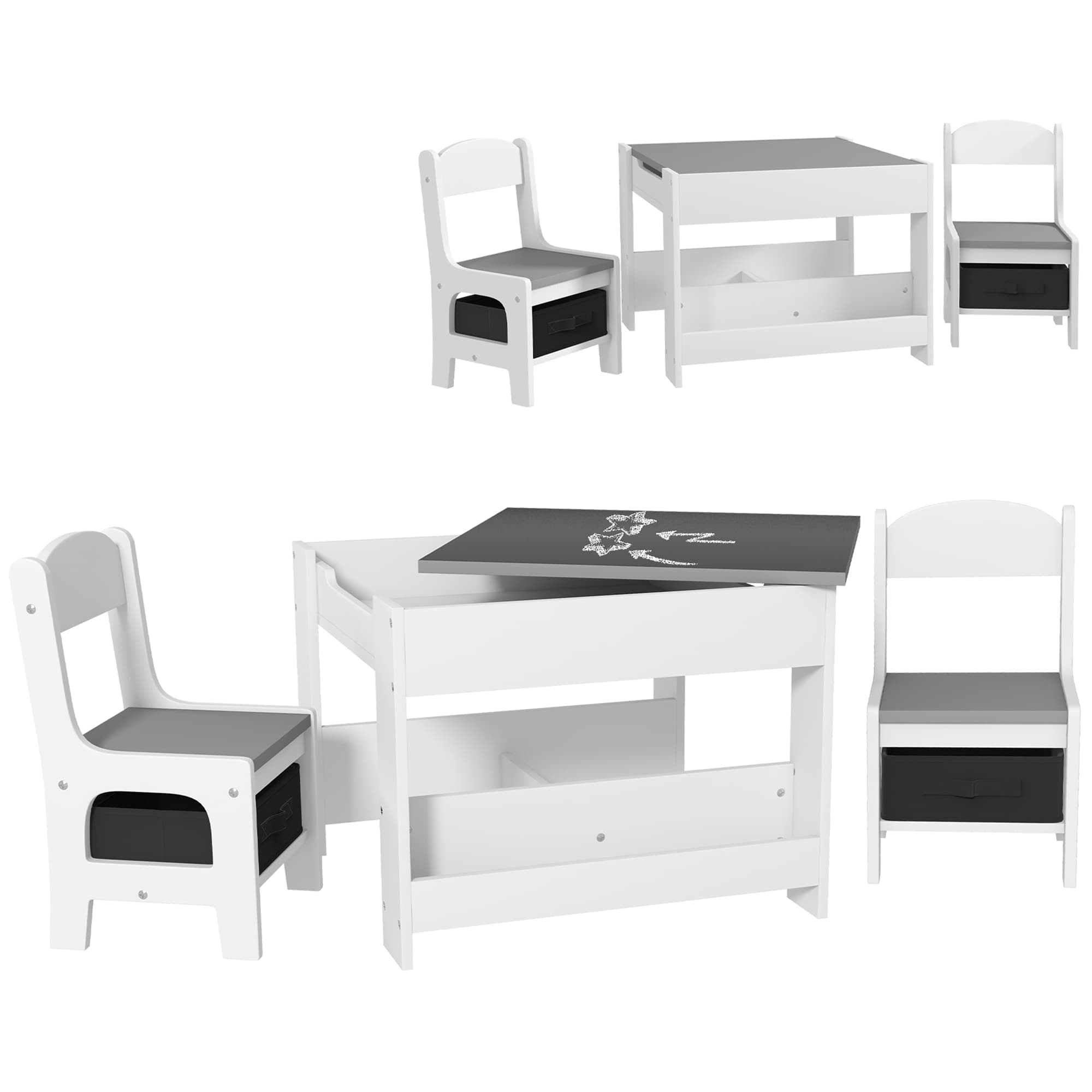 Three-Piece Children's Table and Chair Set with Chalkboard Top