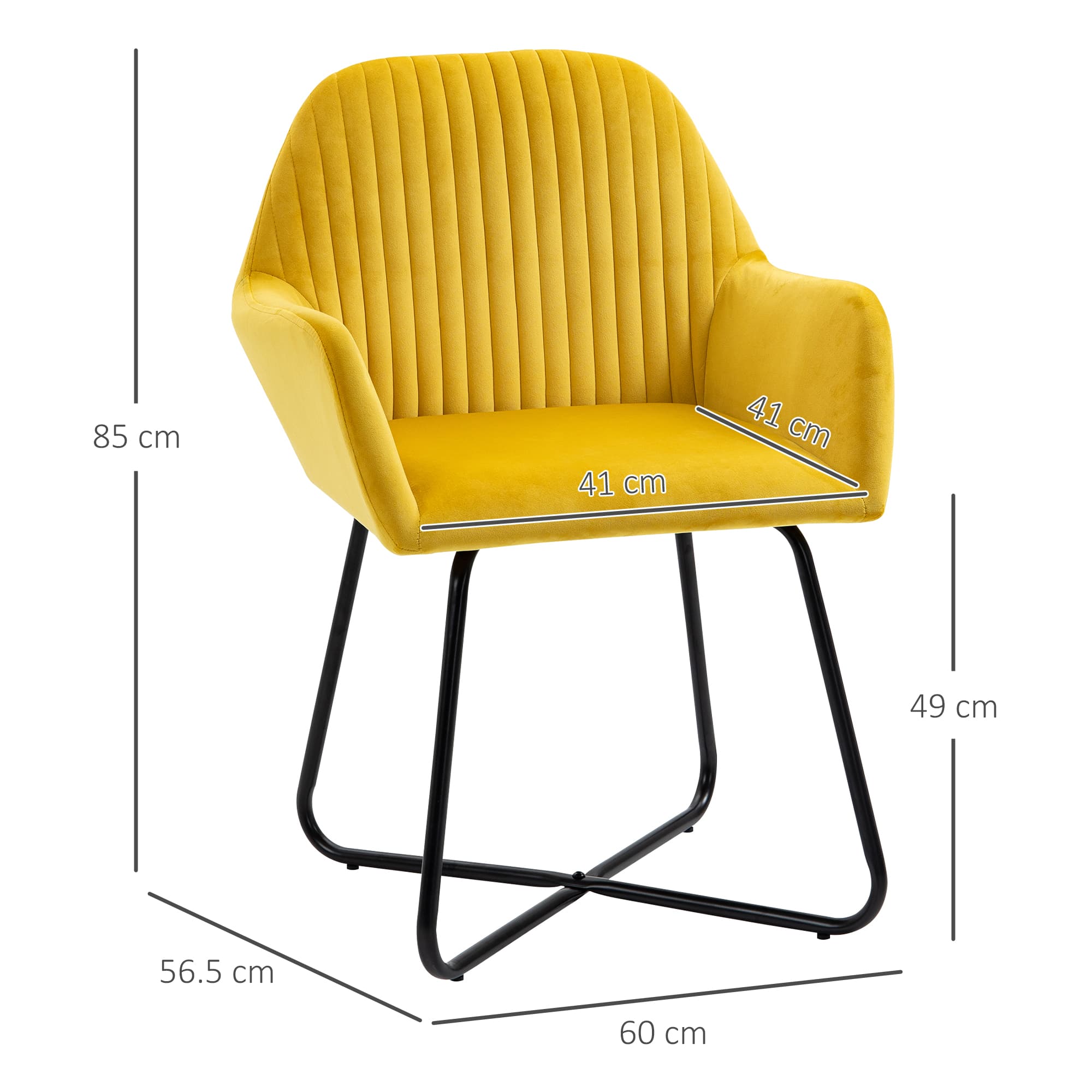 Pair of Mustard Velvet Plissé-Back Accent Chairs on X-Frame Legs - image 3