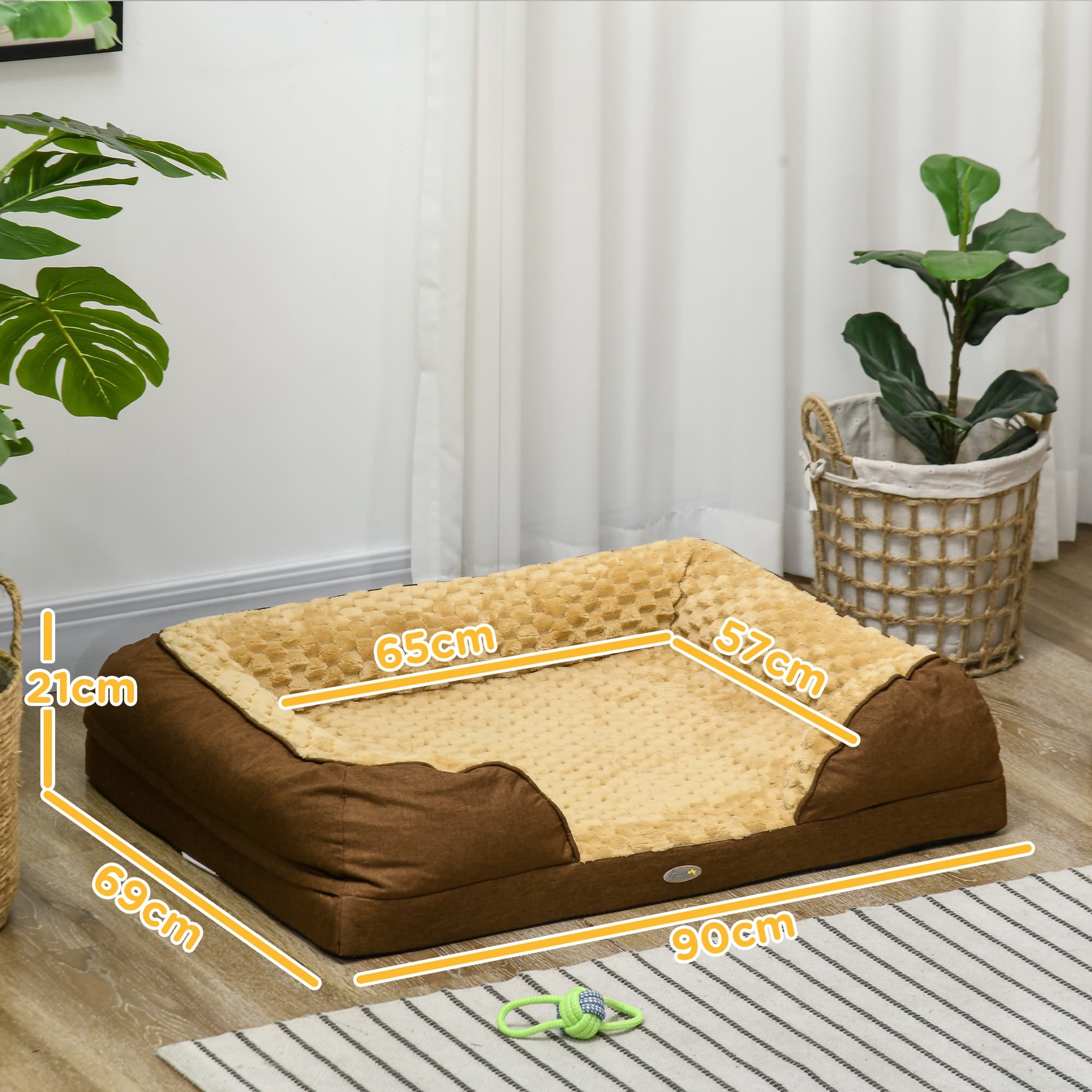 PawHut Calming Bolster Dog Bed for Medium Dogs (90cm, Brown) - image 5