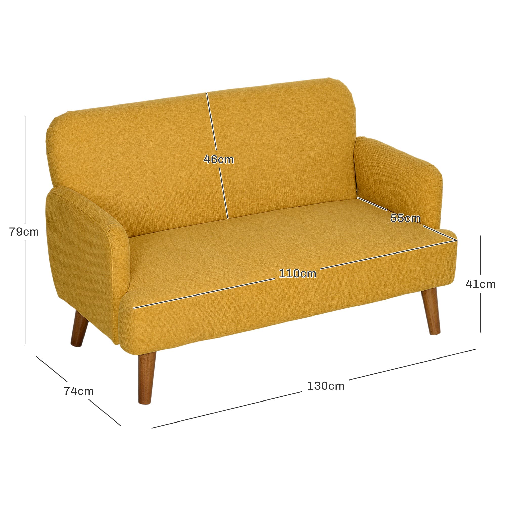 A compact mustard sofa with mid-century legs and generous cushioning - image 2