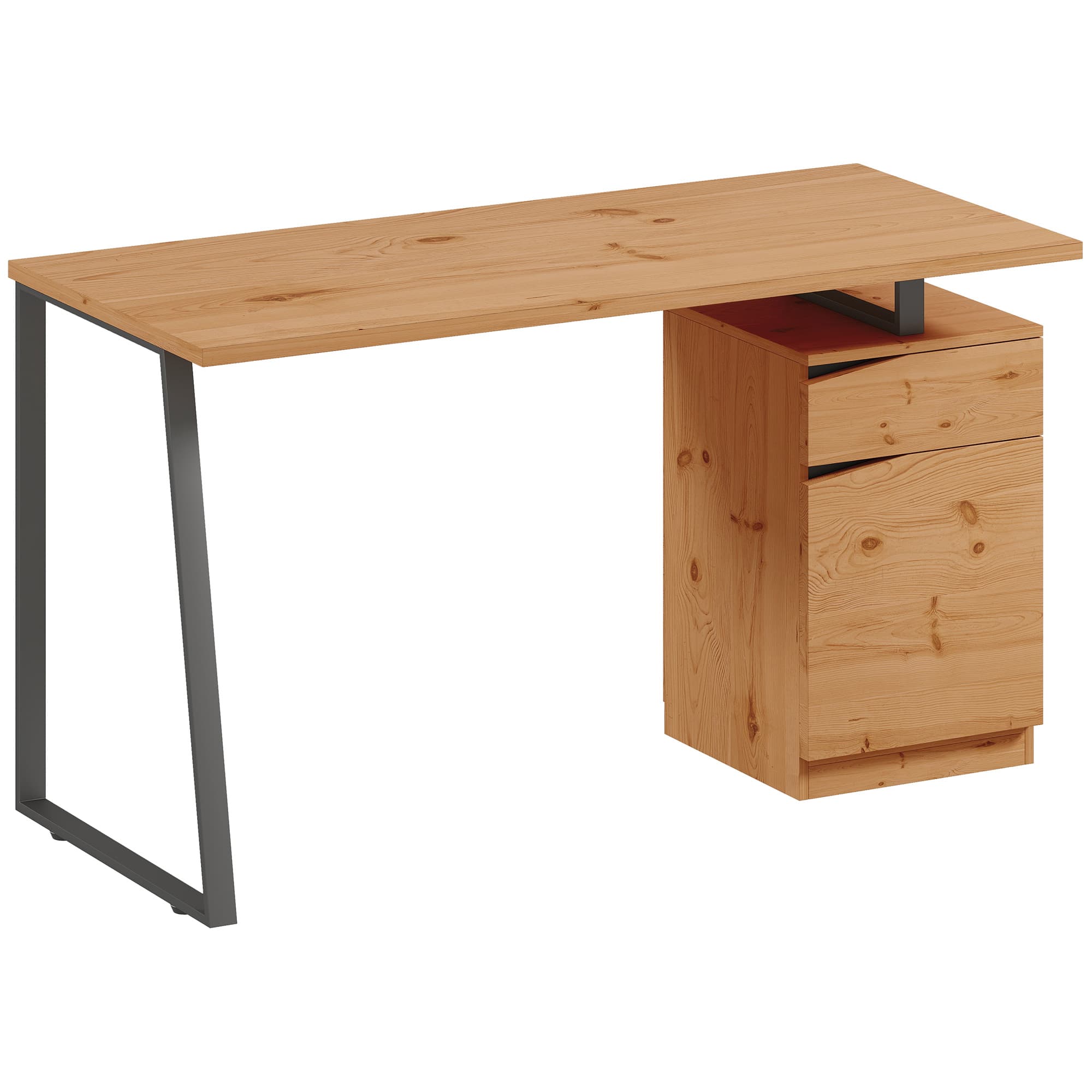 Industrial Natural Wood Computer Desk with Storage Cabinet - Natural wood finish
