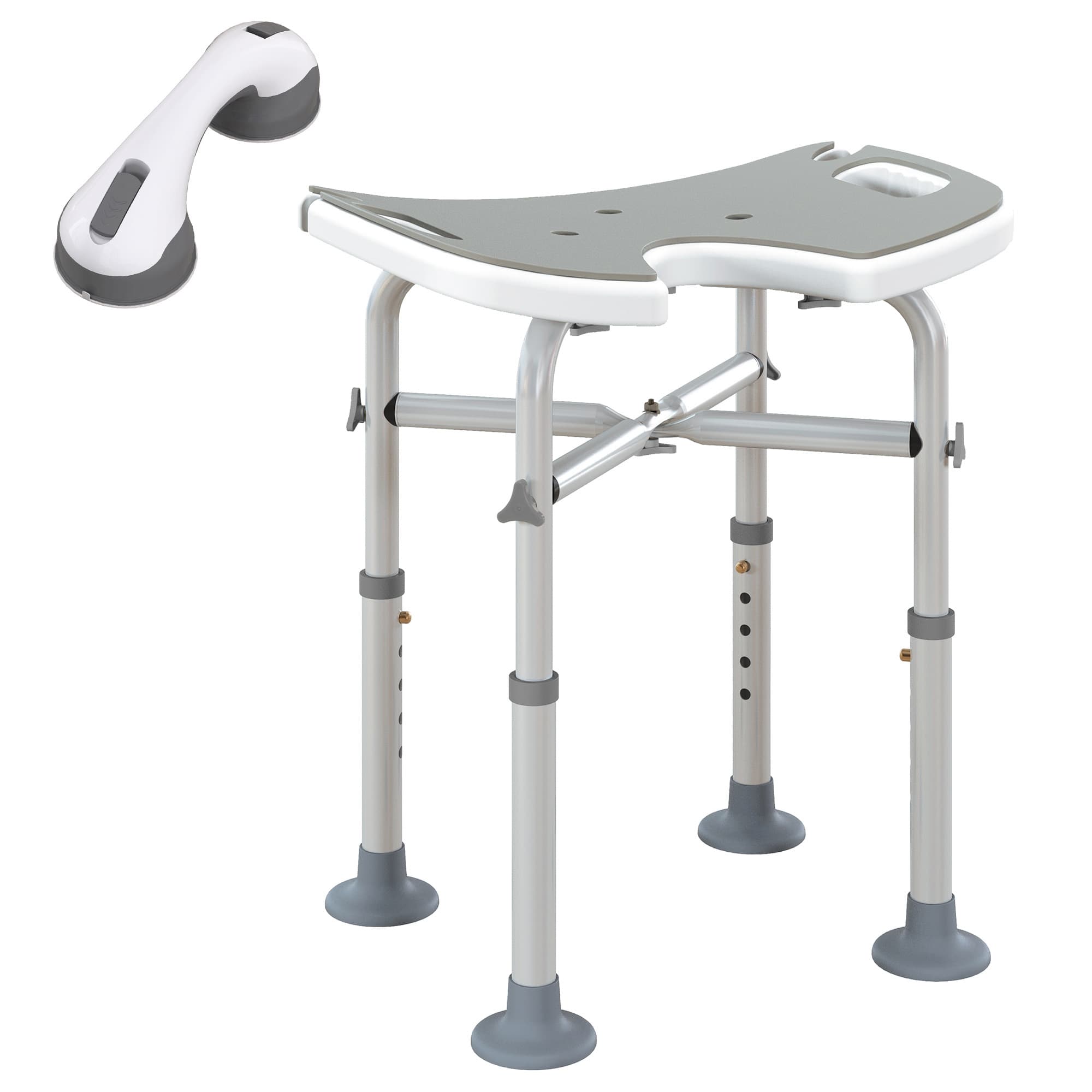 Adjustable Shower Stool With U-Shaped Seat and Grab Bar Included
